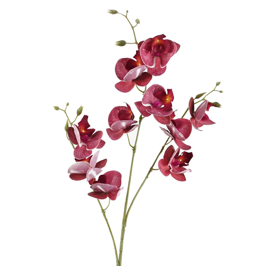 Leaf Pack of 6 Dark Pink Artificial Mini Orchid Flower Stems 80cm