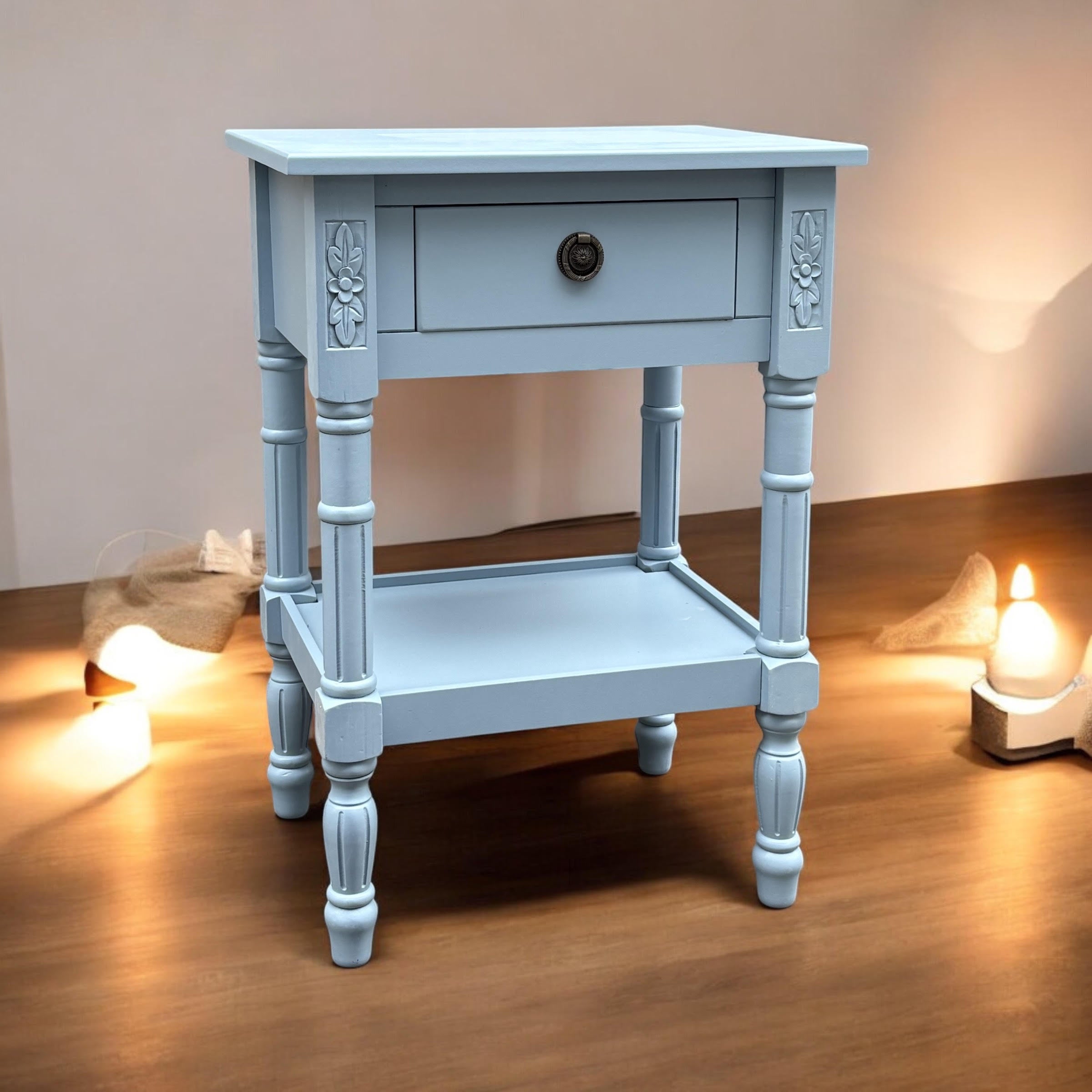 MSL 65cm 1 Drawer Hand Finished Side Table Bedside Table with Storage