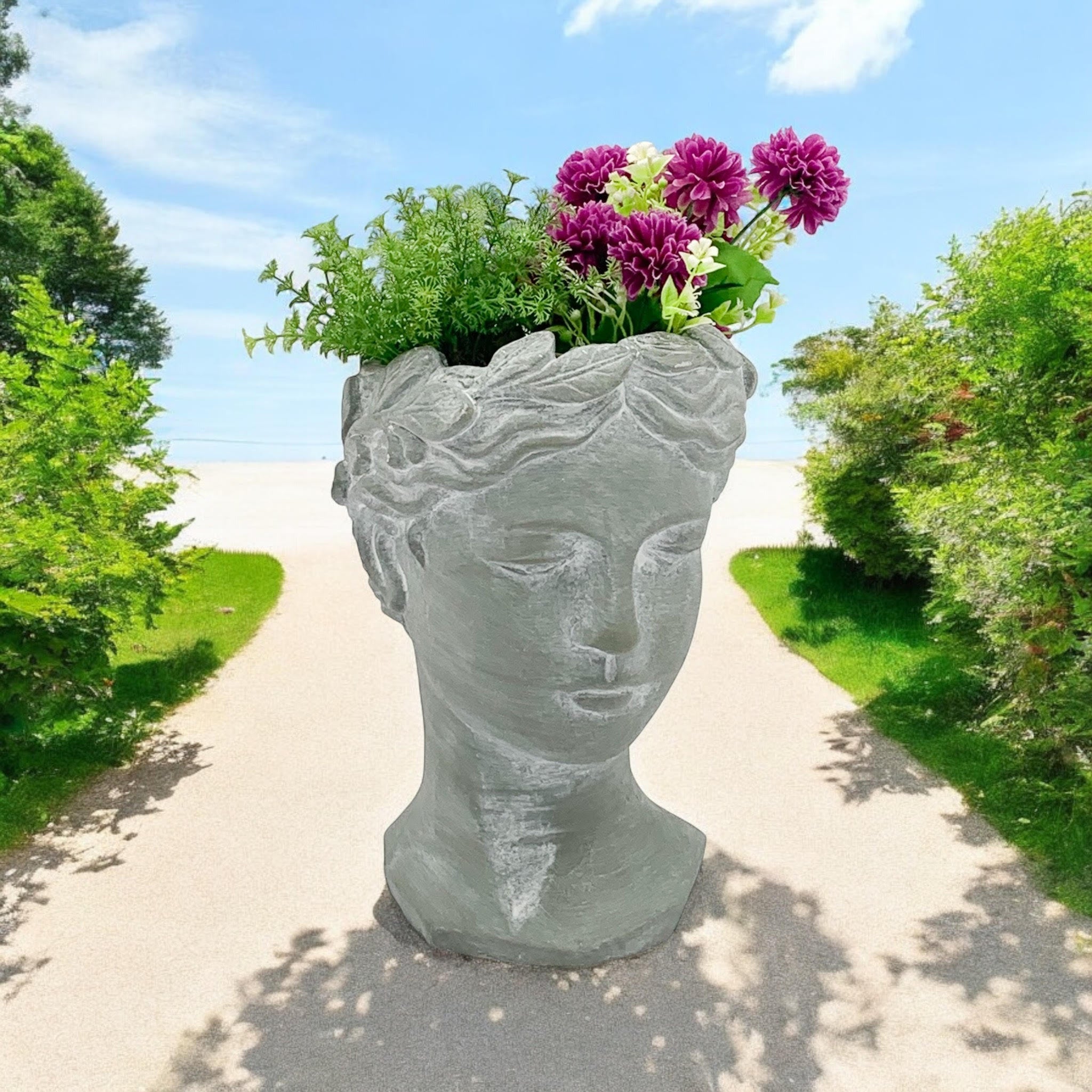 MSL 35cm Grey Cement Bust Pot