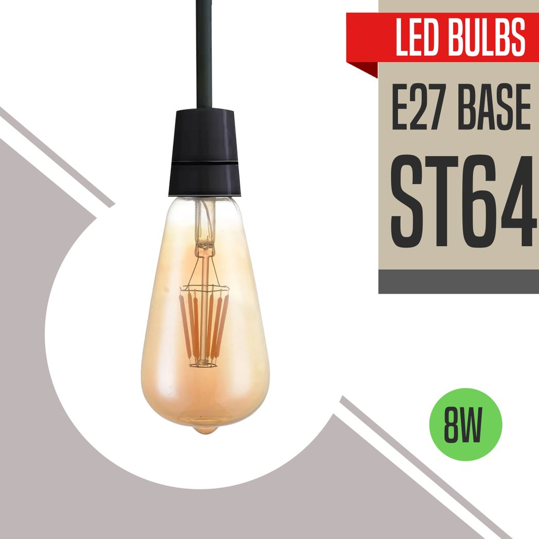 3Pack E27 LED Edison Dimmable Vintage Amber Glass Warm white 2700K Light Bulb,