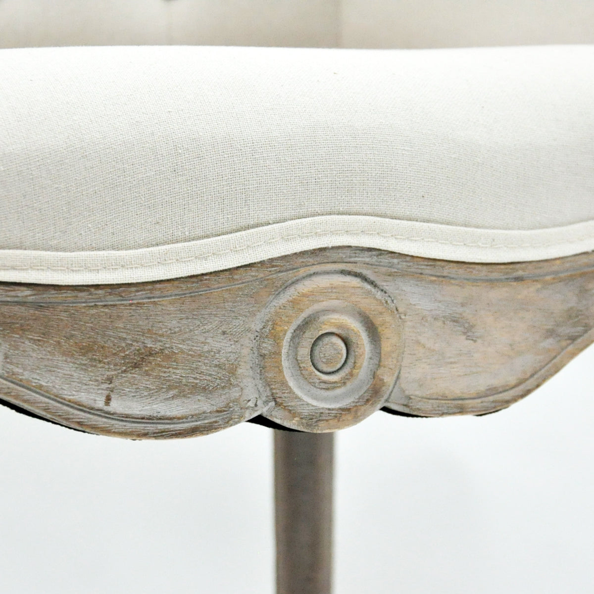 Natural FR Linen Fabric Louis Chair with Stud Details