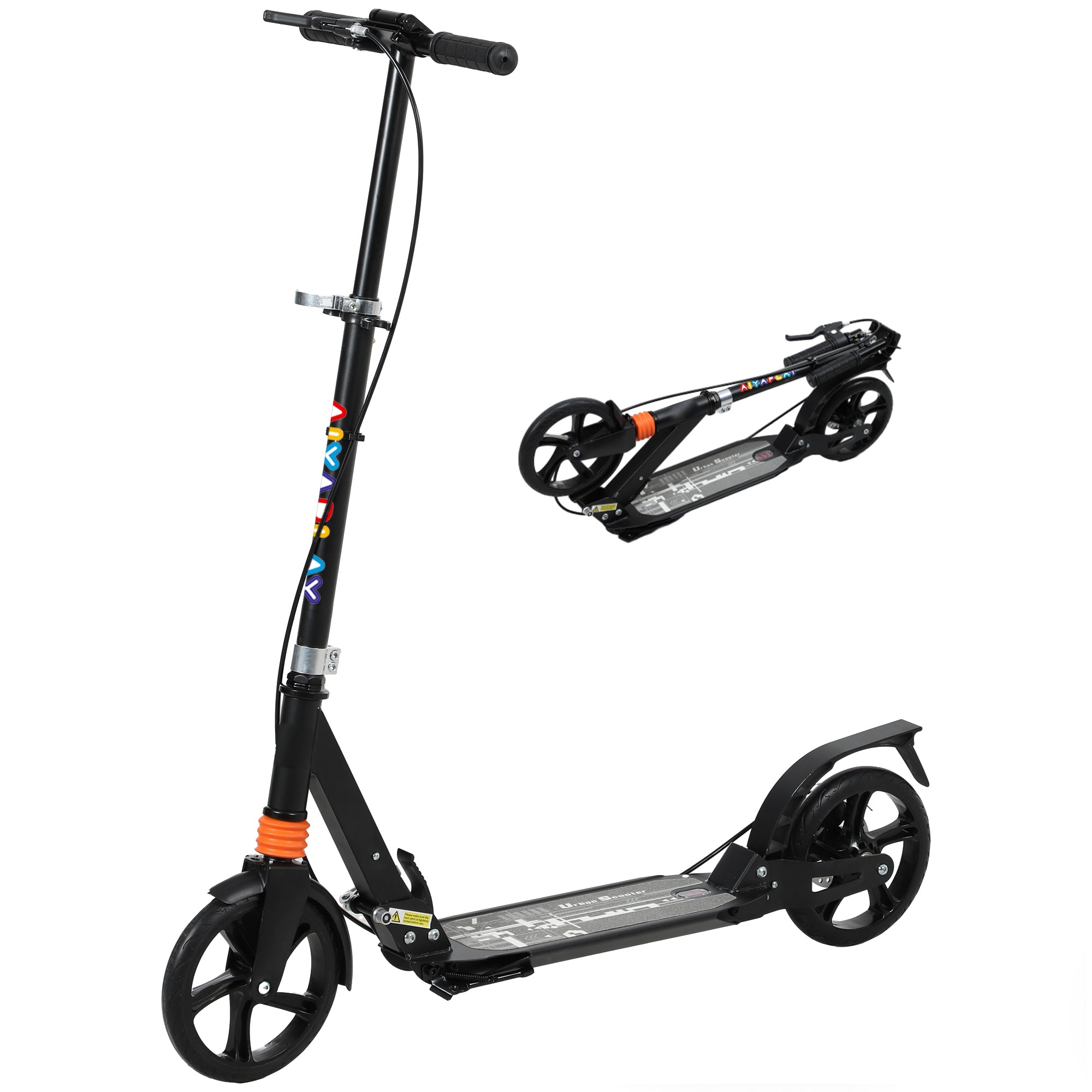 AIYAPLAY Kids Foldable Kick Scooter, Adjustable Handlebar, Black