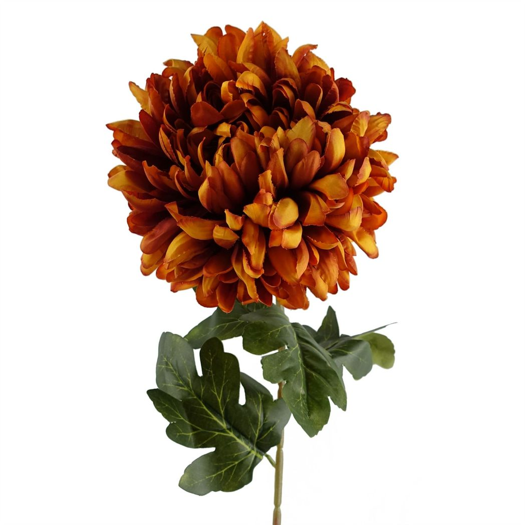 Leaf Pack of 6 Orange Extra Large Reflex Chrysanthemum Silk Flower Stems 75cm