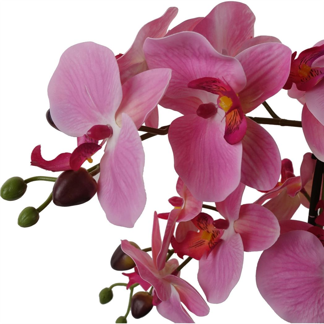 Leaf 50cm Artificial Pink Orchid with Glass Planter