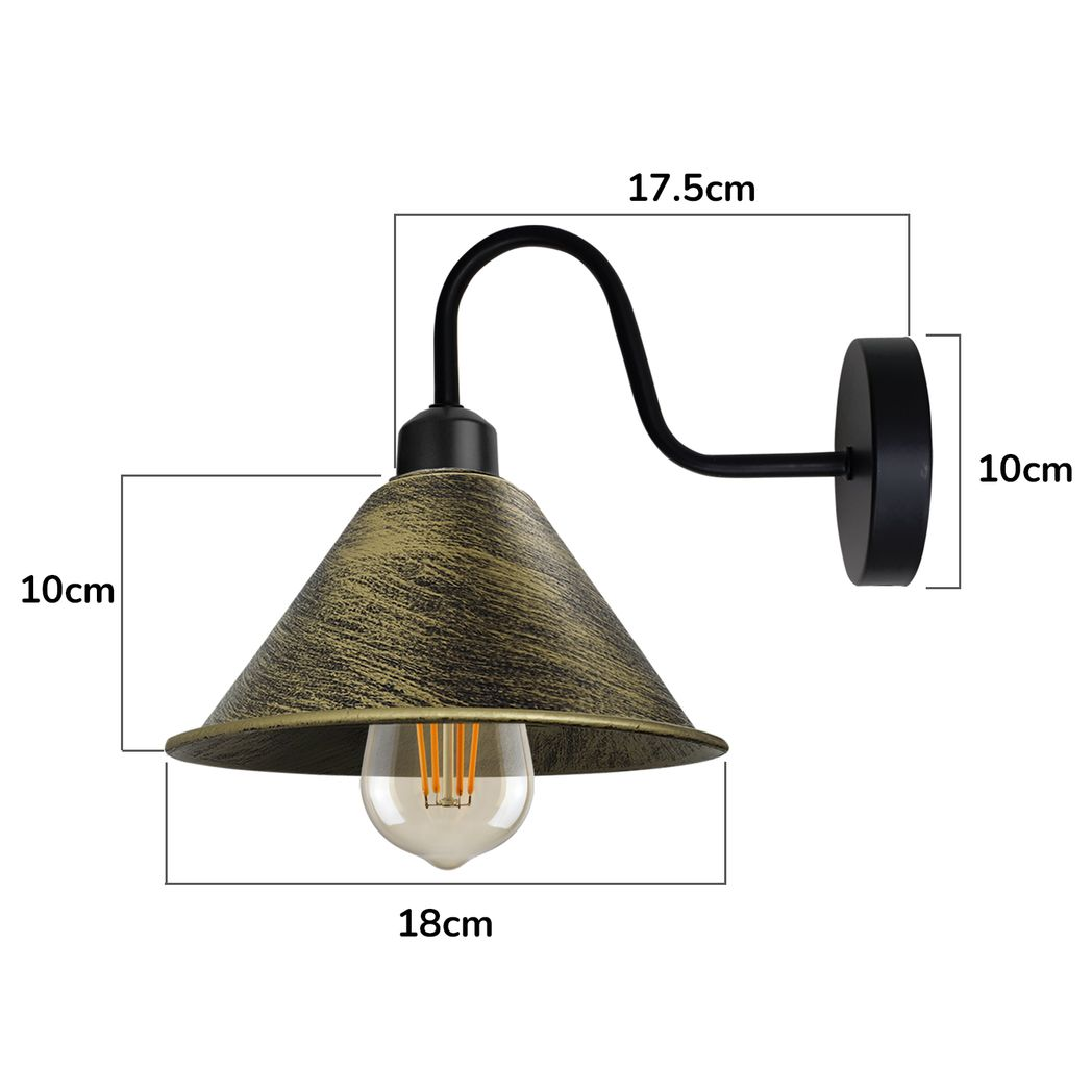 Vintage Brushed Brass Black Wall Sconce, E27 Wall Light Fixture