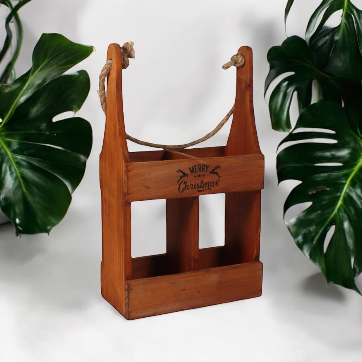 MSL 39cm Wooden 2 Bottle Wine Holder Rustic Hand Finished Wine Caddy