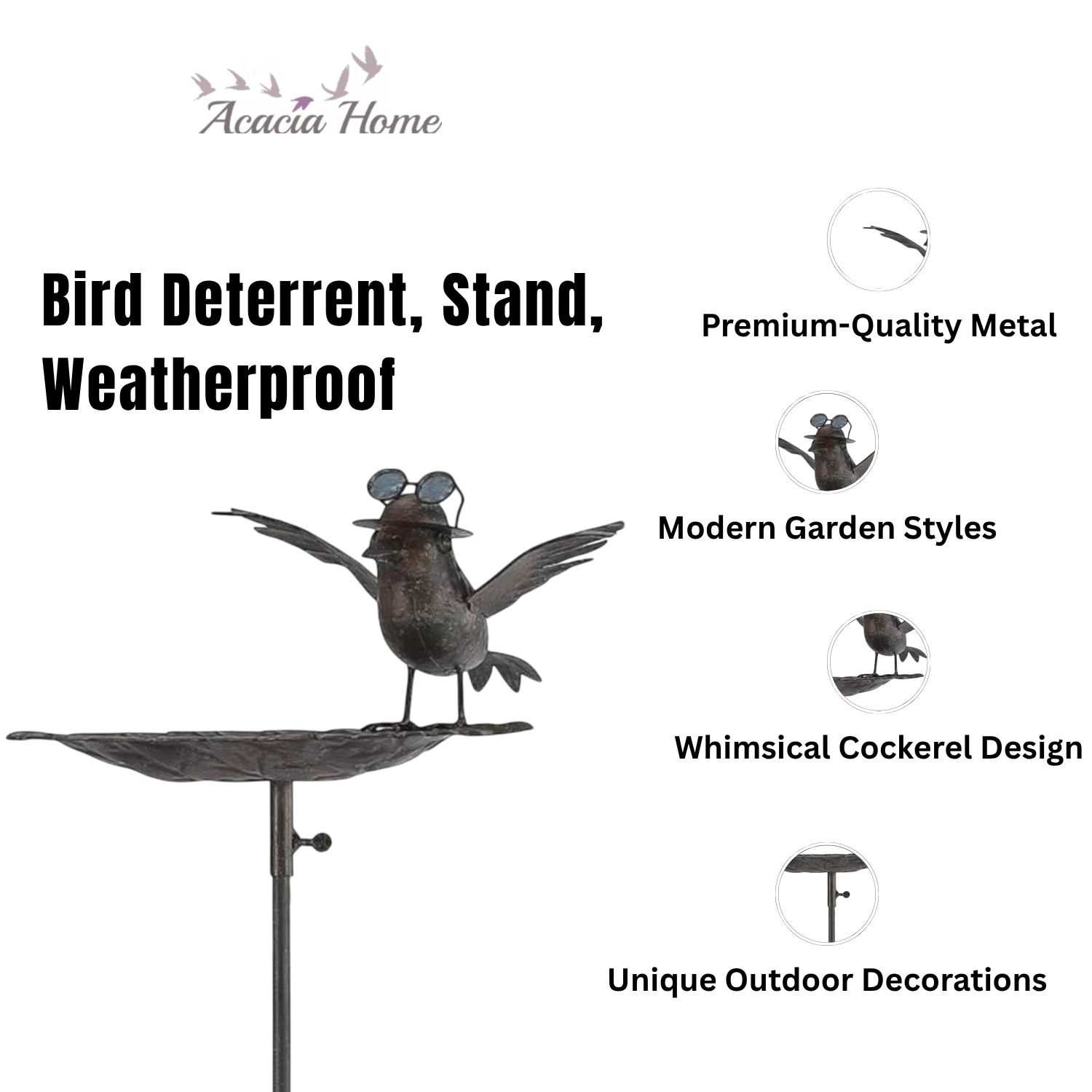 MSL 50 Inch Metal Bird Feeder Garden Stake with Distressed Finish