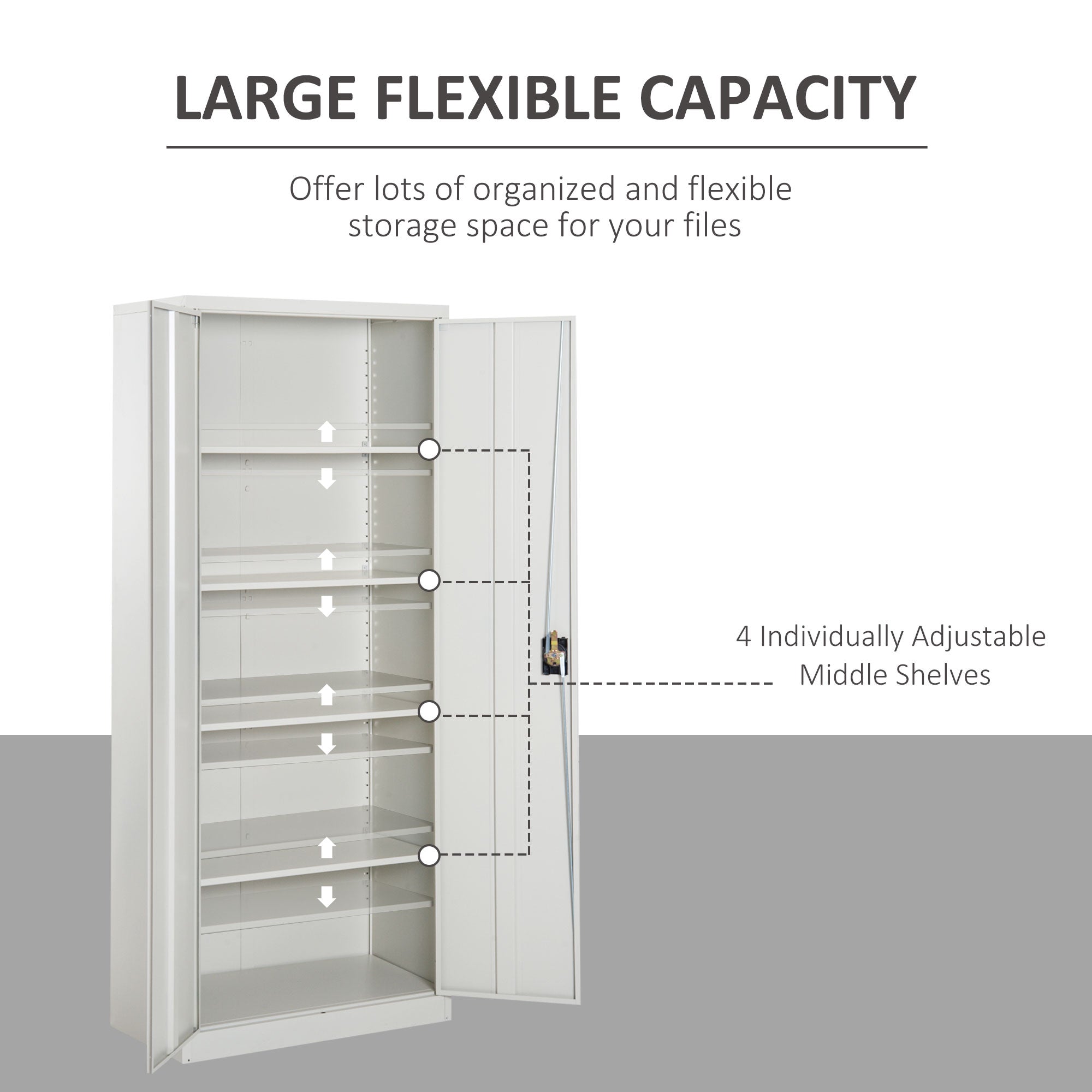 Metal Office Storage Cabinet, 2 Doors, 5-Tier Design, Adjustable Shelves, Lockable, 175cm