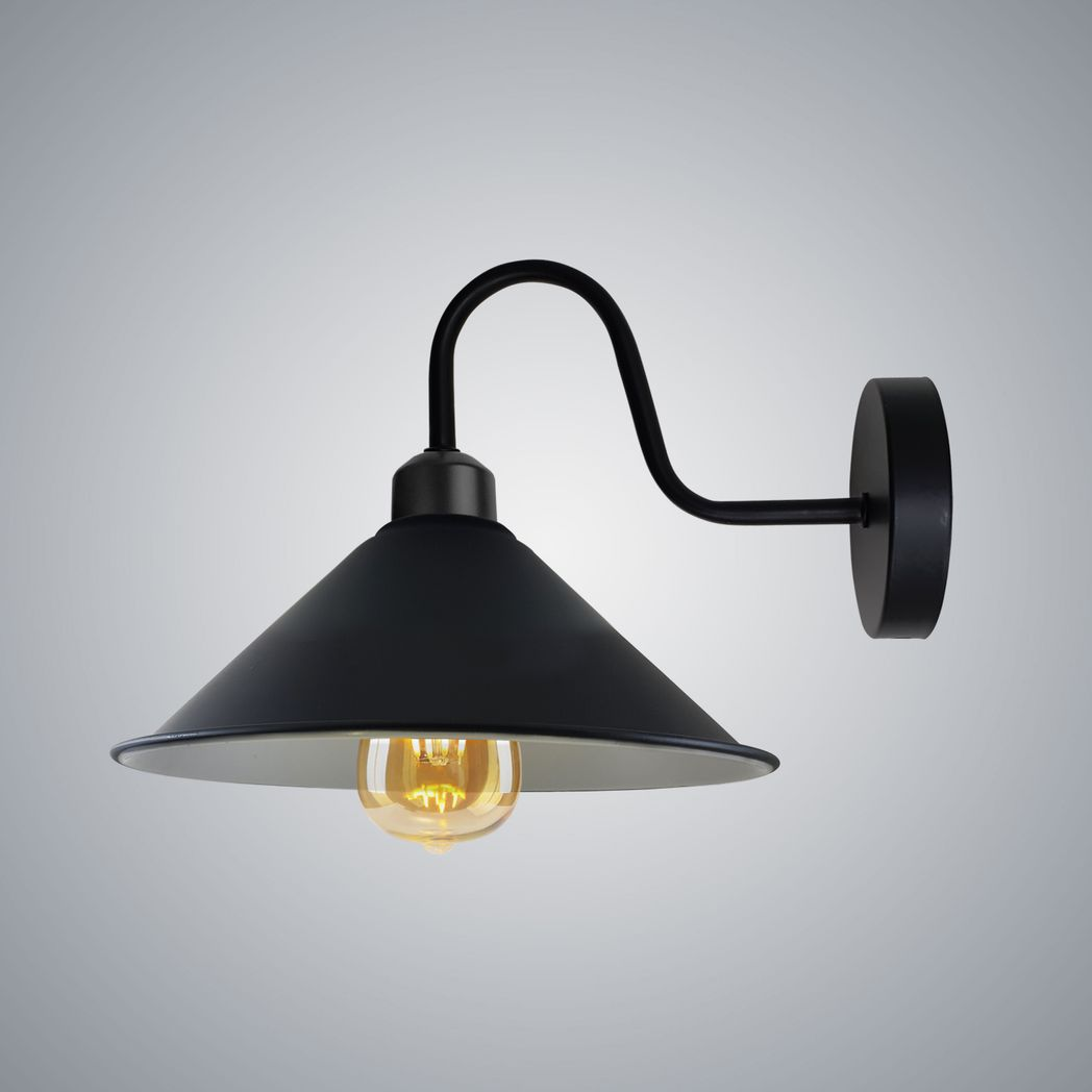 Black Vintage Wall Sconce, E27 Socket, Swan Neck Cone Shade