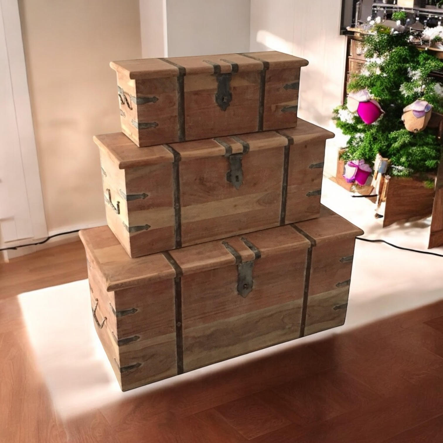 MSL 101CM Set of 3 Wooden Chests