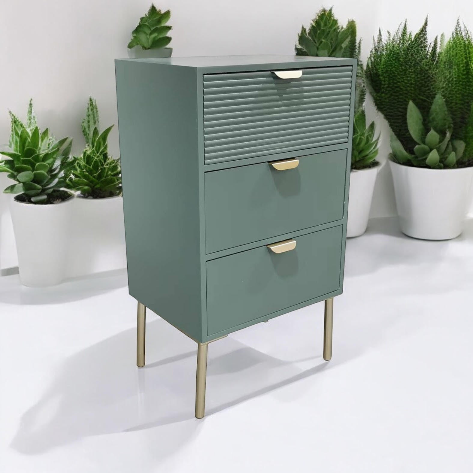 MSL 75cm Green Wooden 3 Drawer Chest of Drawers