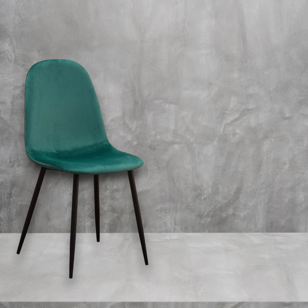 MSL Scandinavian Green Fabric Chair with Black Eiffel-Style Metal Legs, Cushioned Ergonomic Seat