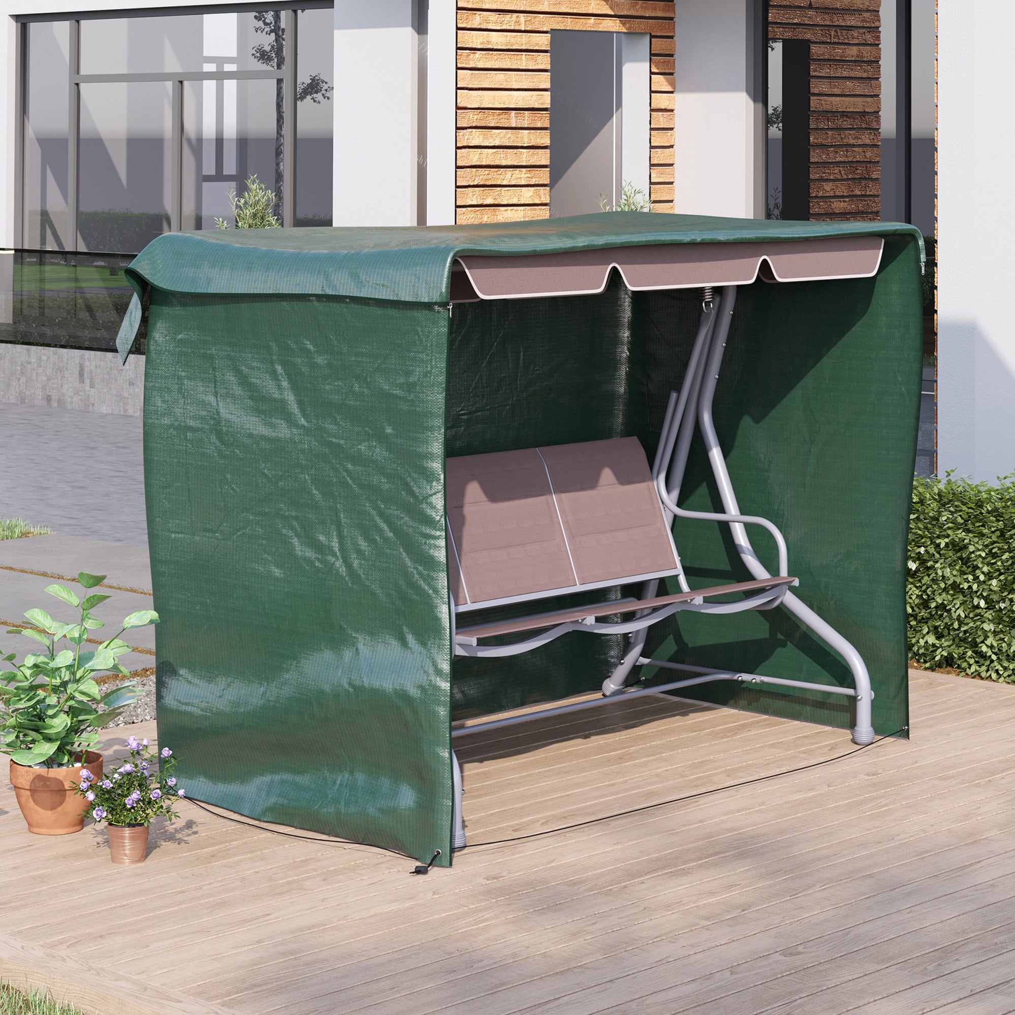 Outsunny Large Outdoor Swing Chair Cover, Heavy-Duty PE, Dark Green, 215 x 155 x 150 cm