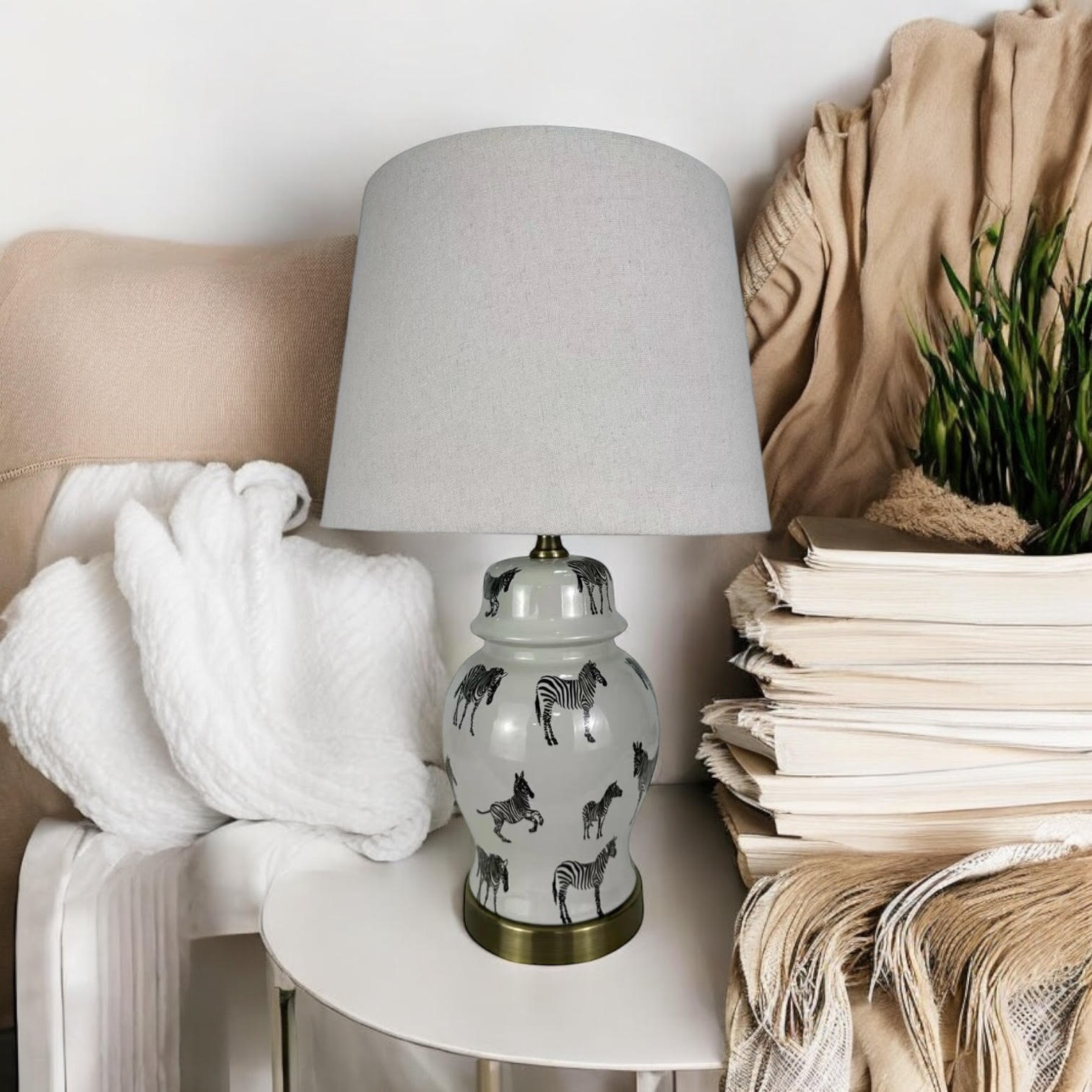 MSL 41cm Traditional Ceramic Table Lamp Base and Shade with Inline Rocker Switch, Double Insulated