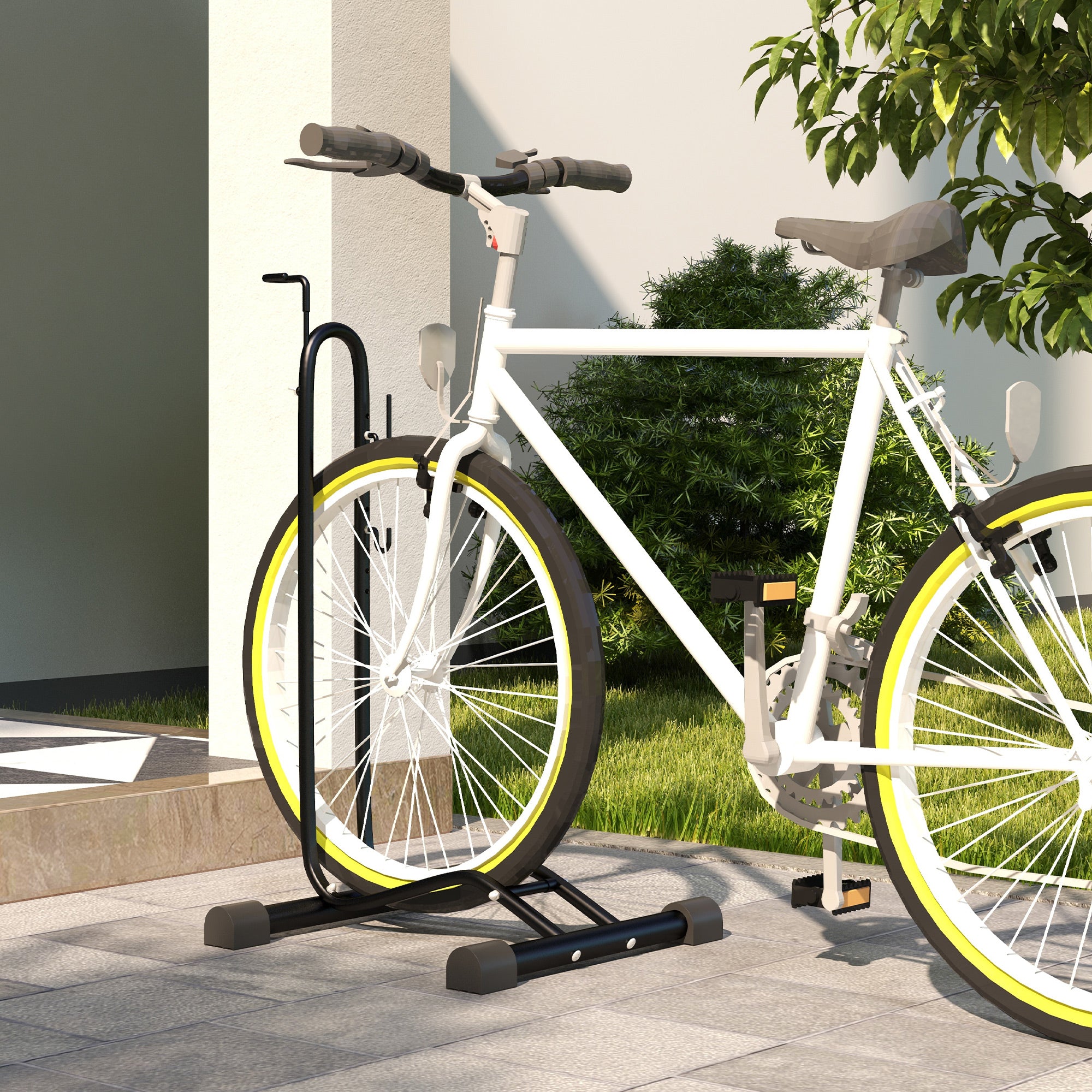 SPORTNOW Vertical & Horizontal Bike Rack for 6-28 in & 700c Bikes, Black