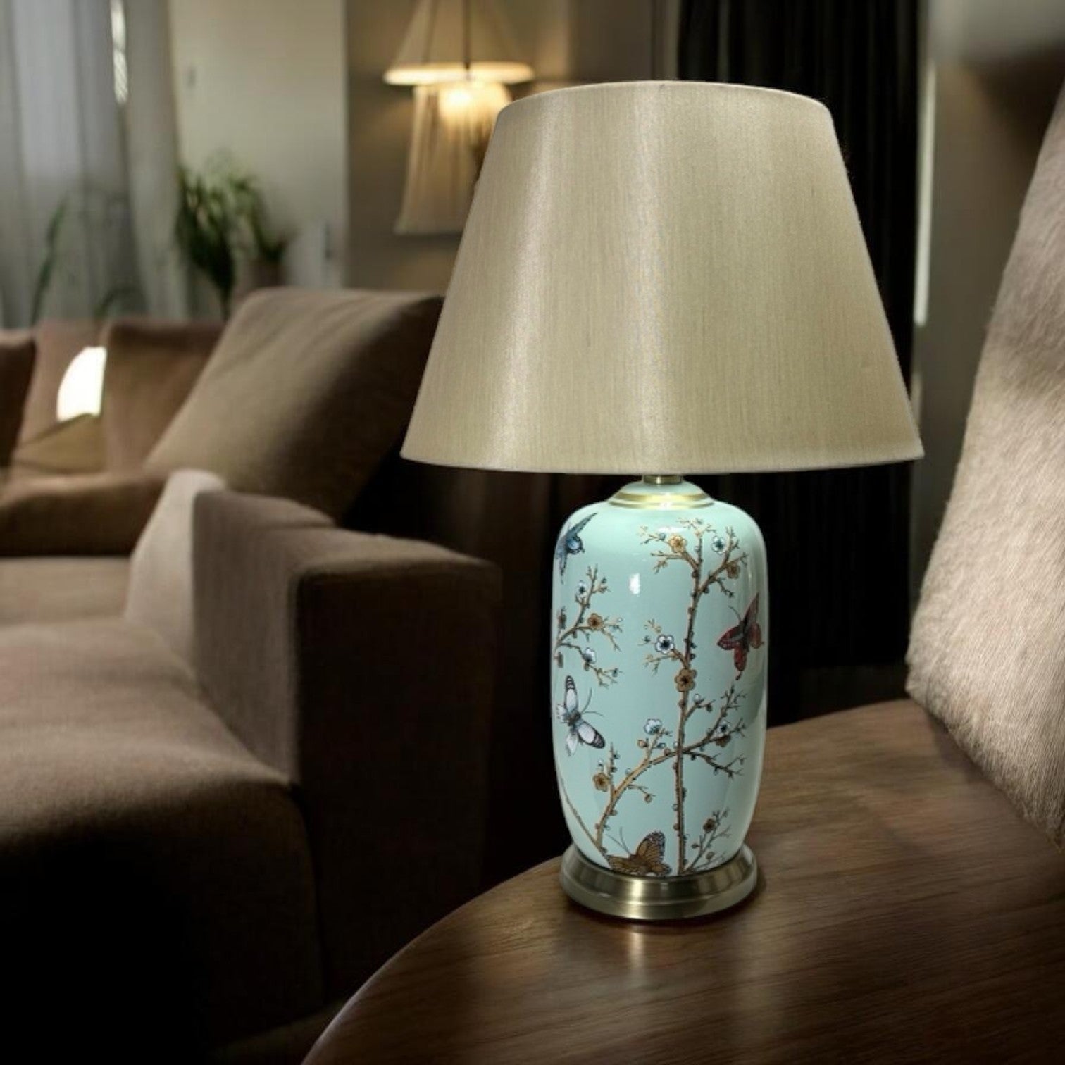 44cm Traditional Ceramic Table Lamp and Shade with Inline Rocker Switch, Double Insulated