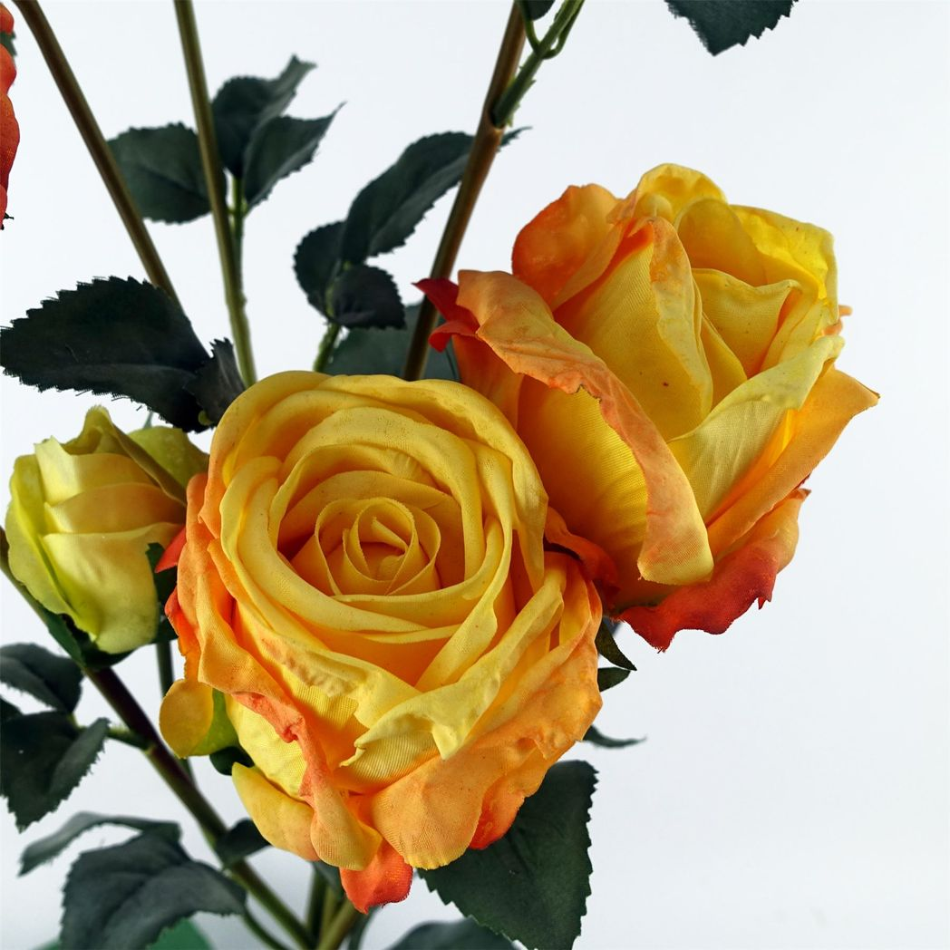 Leaf 60cm Yellow Rose Artificial Flowers Spray - 4 Flowers 3 Buds