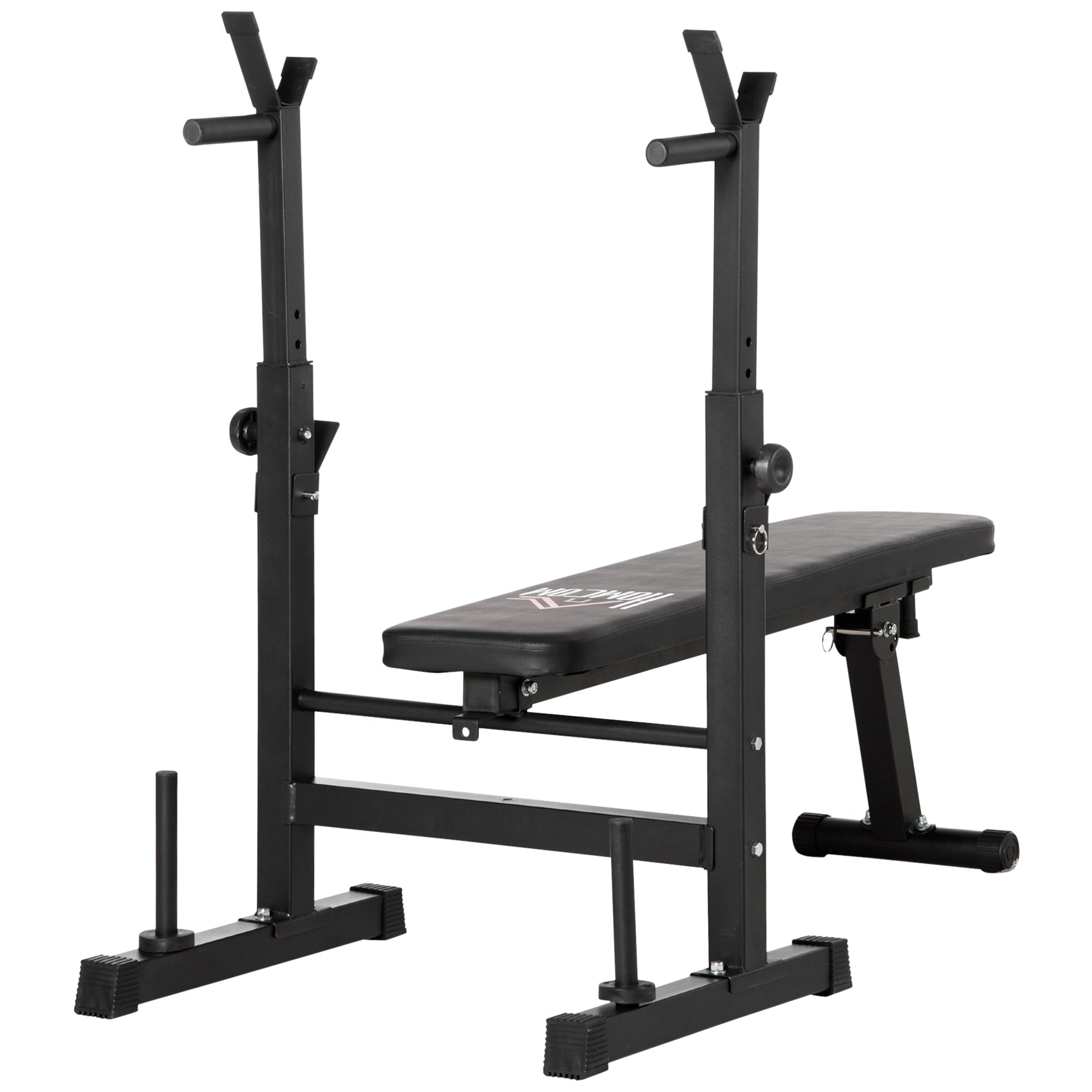 HOMCOM Adjustable Weight Bench with 8-Position Barbell Rack and Dip Station, Foldable, Black