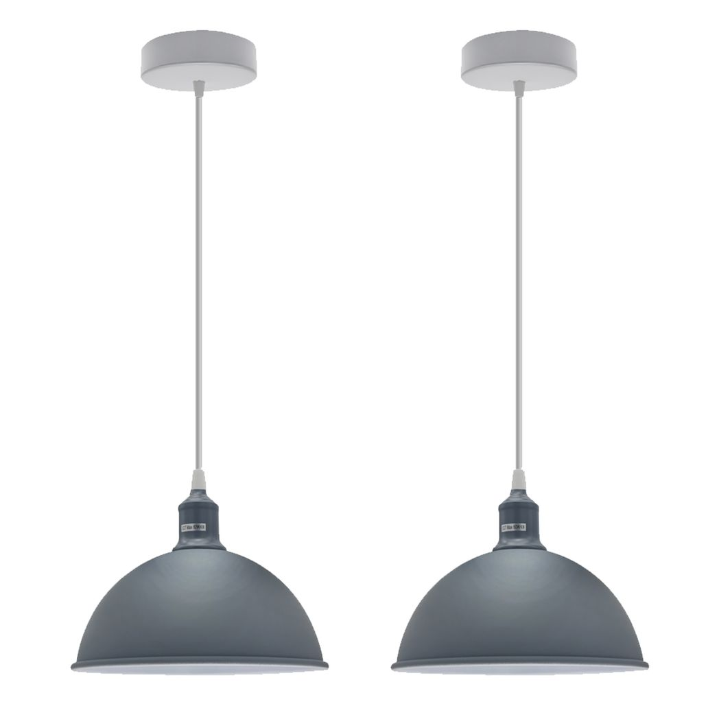 2 Pack Grey Dome Metal Pendant Lamp Shades, 21cm, Inner White