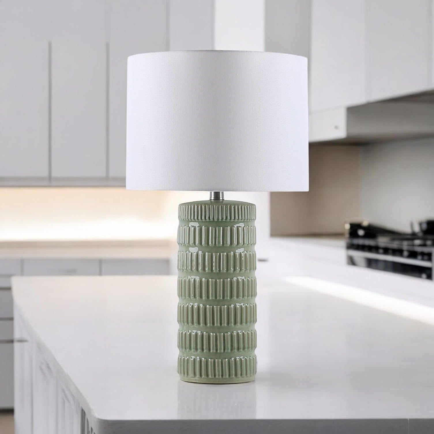 MSL 43cm Ceramic Table Lamp with Shade, Inline Rocker Switch, Double Insulated