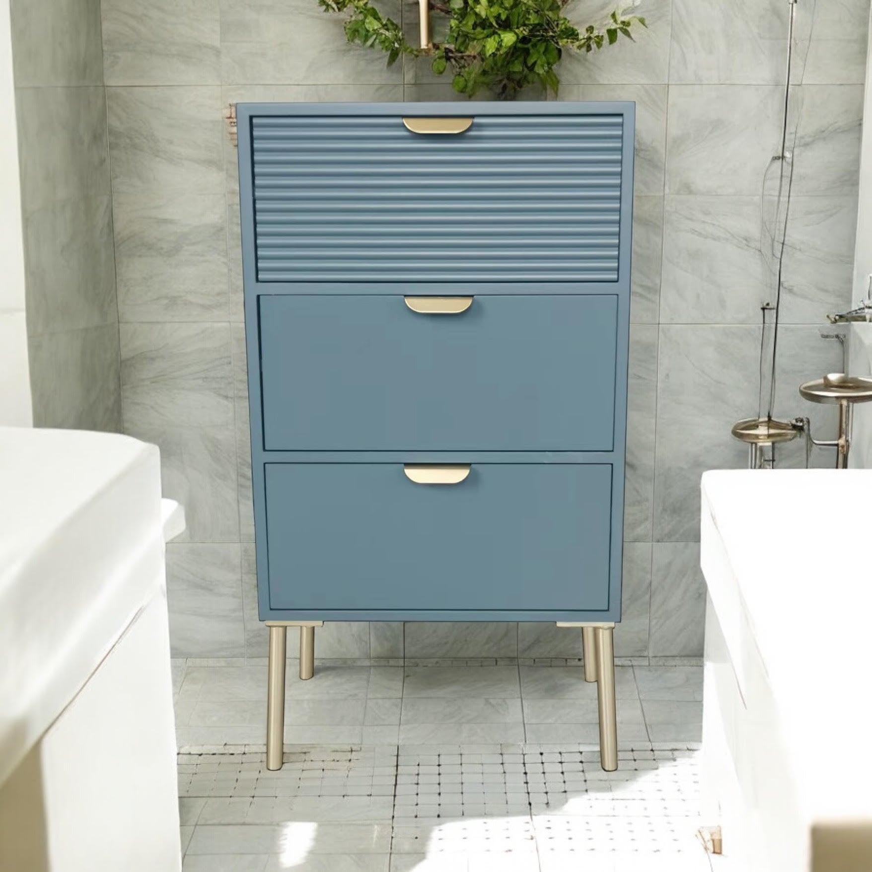 MSL 75cm Blue Wooden 3 Drawer Chest of Drawers