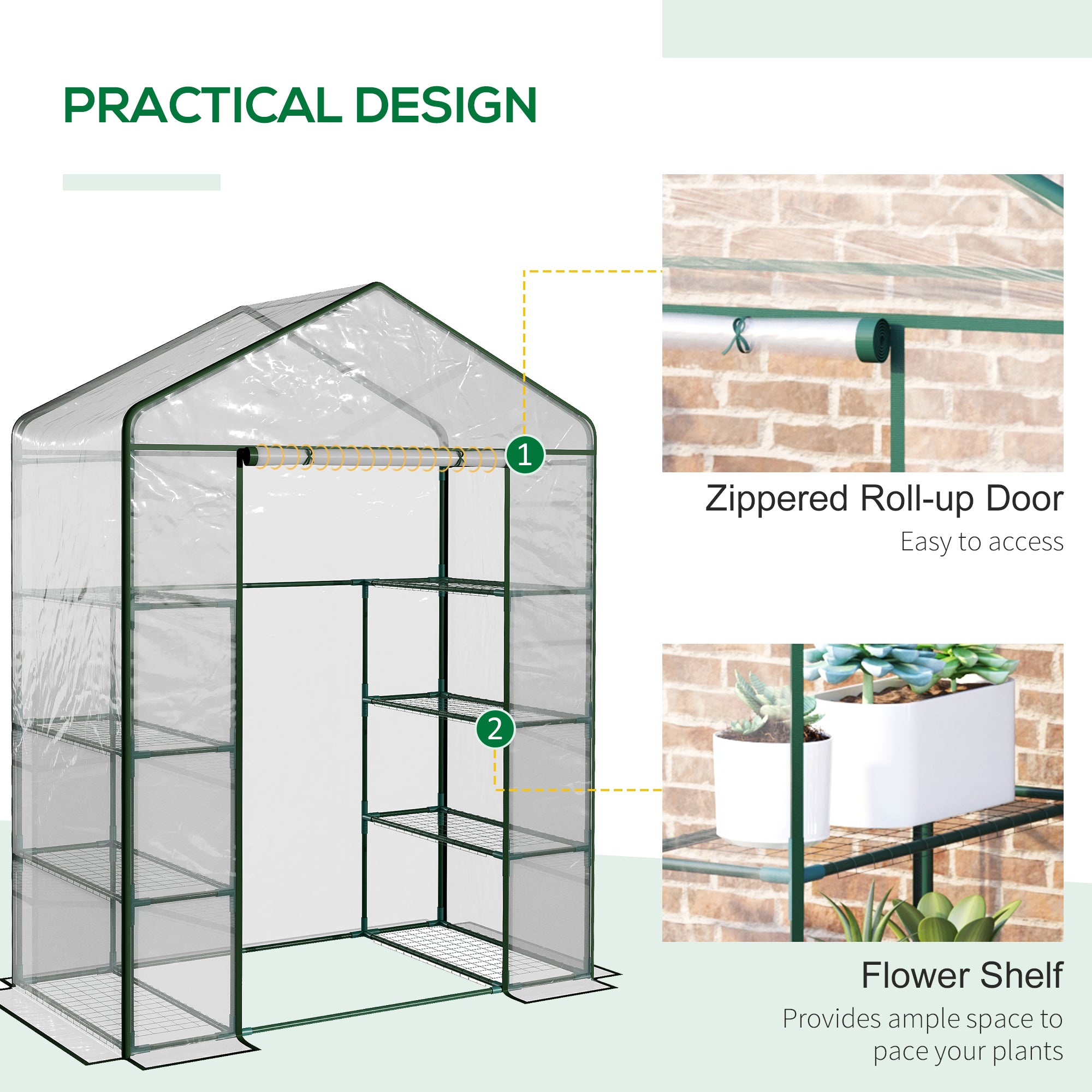 Outsunny 4 Tier 8 Shelf Walk-In Portable Greenhouse Steel Frame PVC Cover 143 x 73 x 195 cm