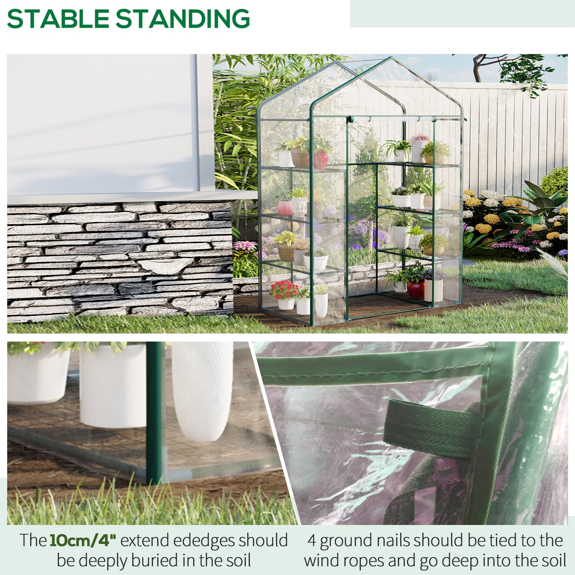 Outsunny 4 Tier 8 Shelf Walk-In Portable Greenhouse Steel Frame PVC Cover 143 x 73 x 195 cm