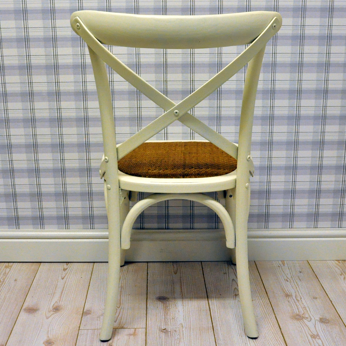 Natural French Cross Back Chair, Stackable, Elm Wood, L46 x W49 x H88 cm