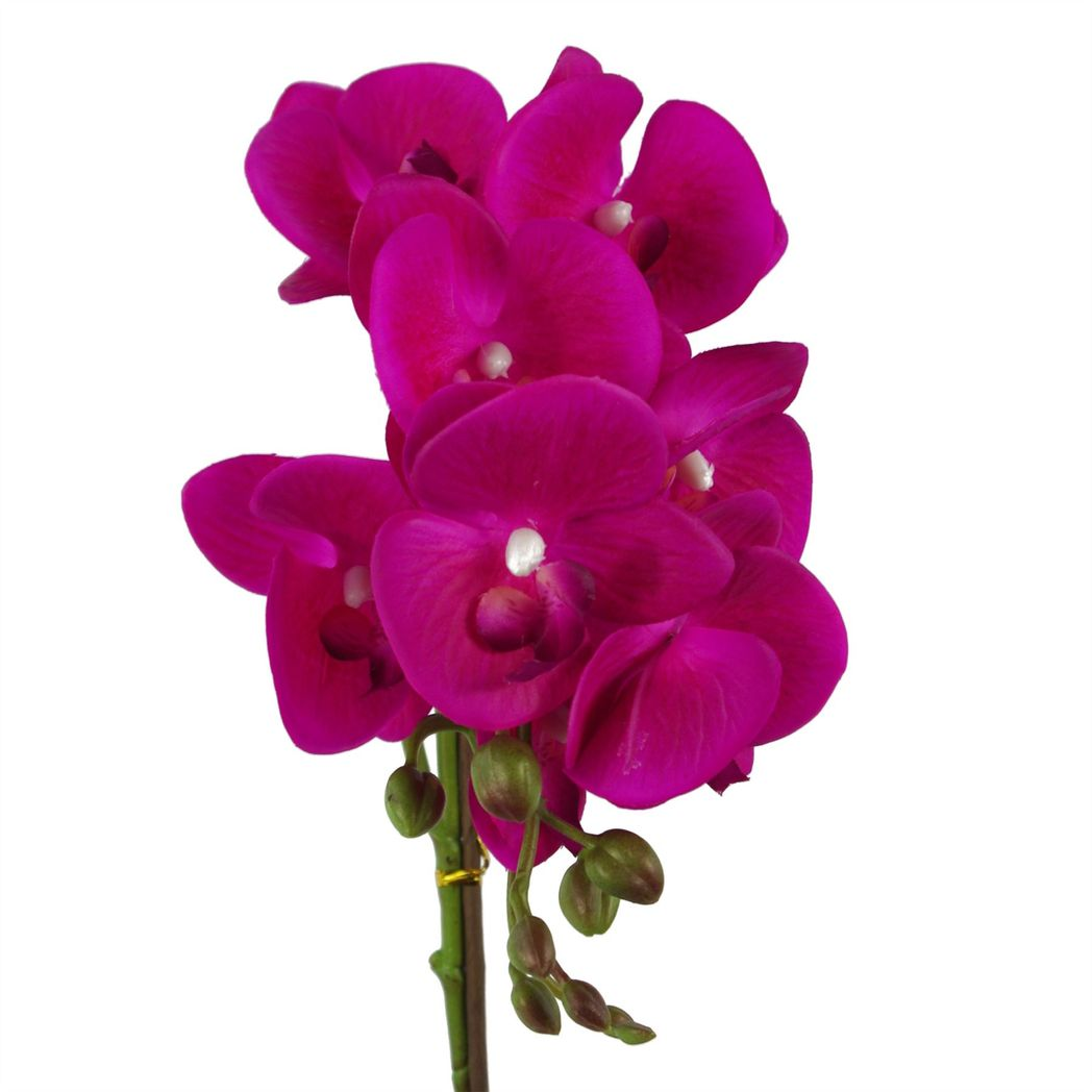 Leaf 50cm Artificial Phalaenopsis Orchid Plant, Dark Pink, Real Touch Leaves, 9 Flowers, Silver Honeycomb Pot