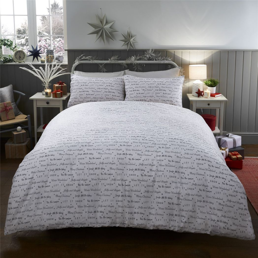 Sleepdown Illustrated Father Christmas Reversible Christmas Duvet Cover and Pillowcase Set Double with Two Pillowcases: Christmas Santa Bedding Set