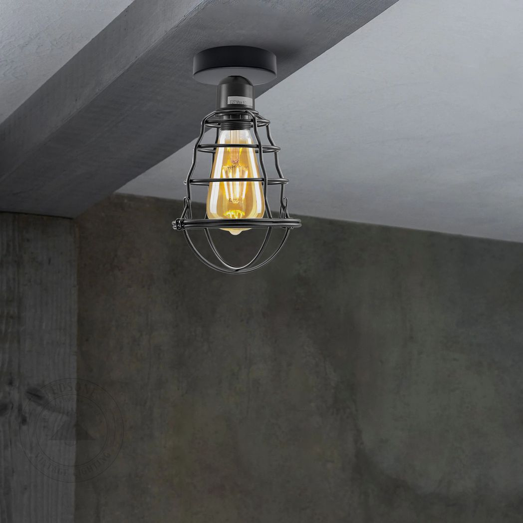 Vintage Industrial Geometric Wire Cage Ceiling Light Holder