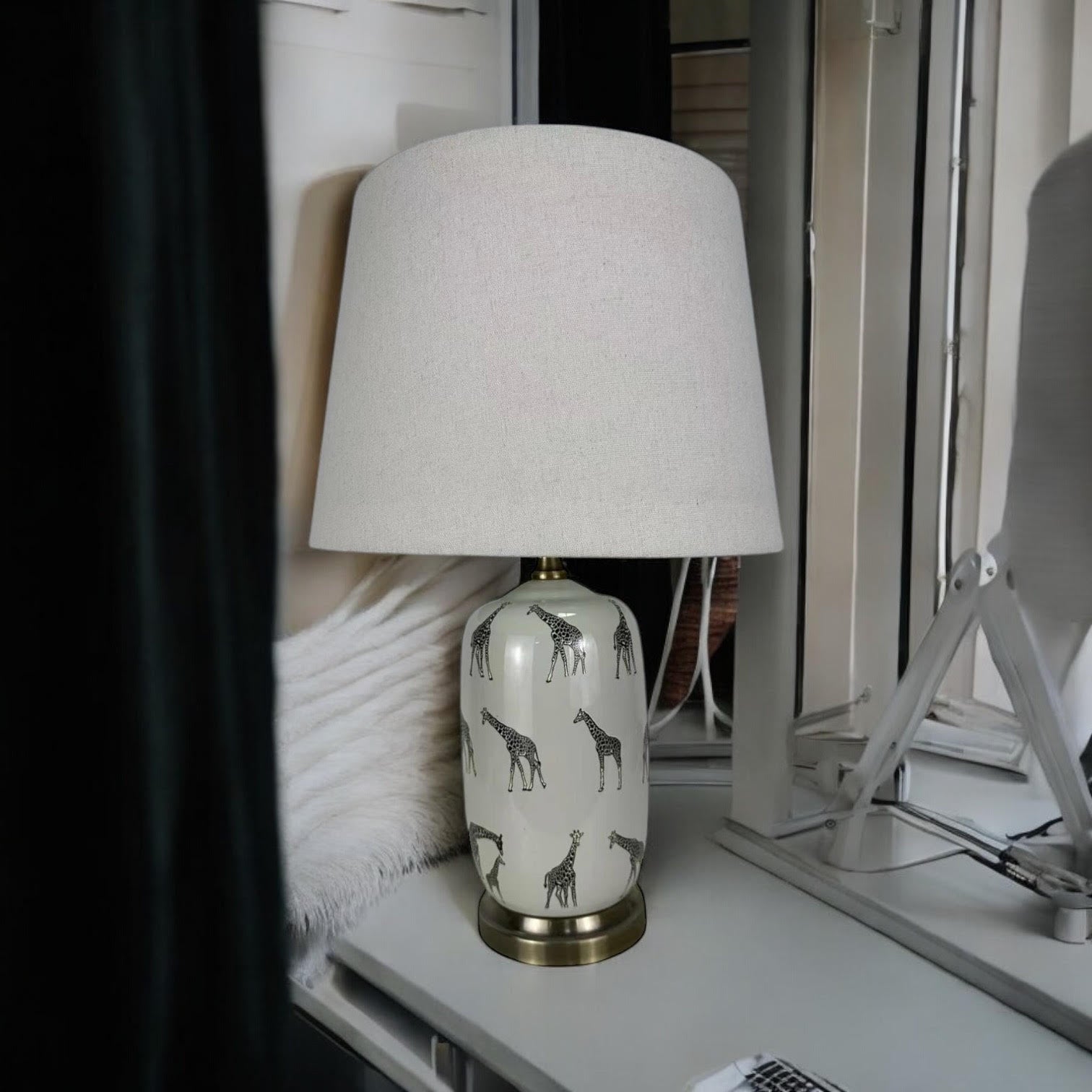 MSL 41cm Ceramic Table Lamp Base and Shade with Inline Rocker Switch, Double Insulated