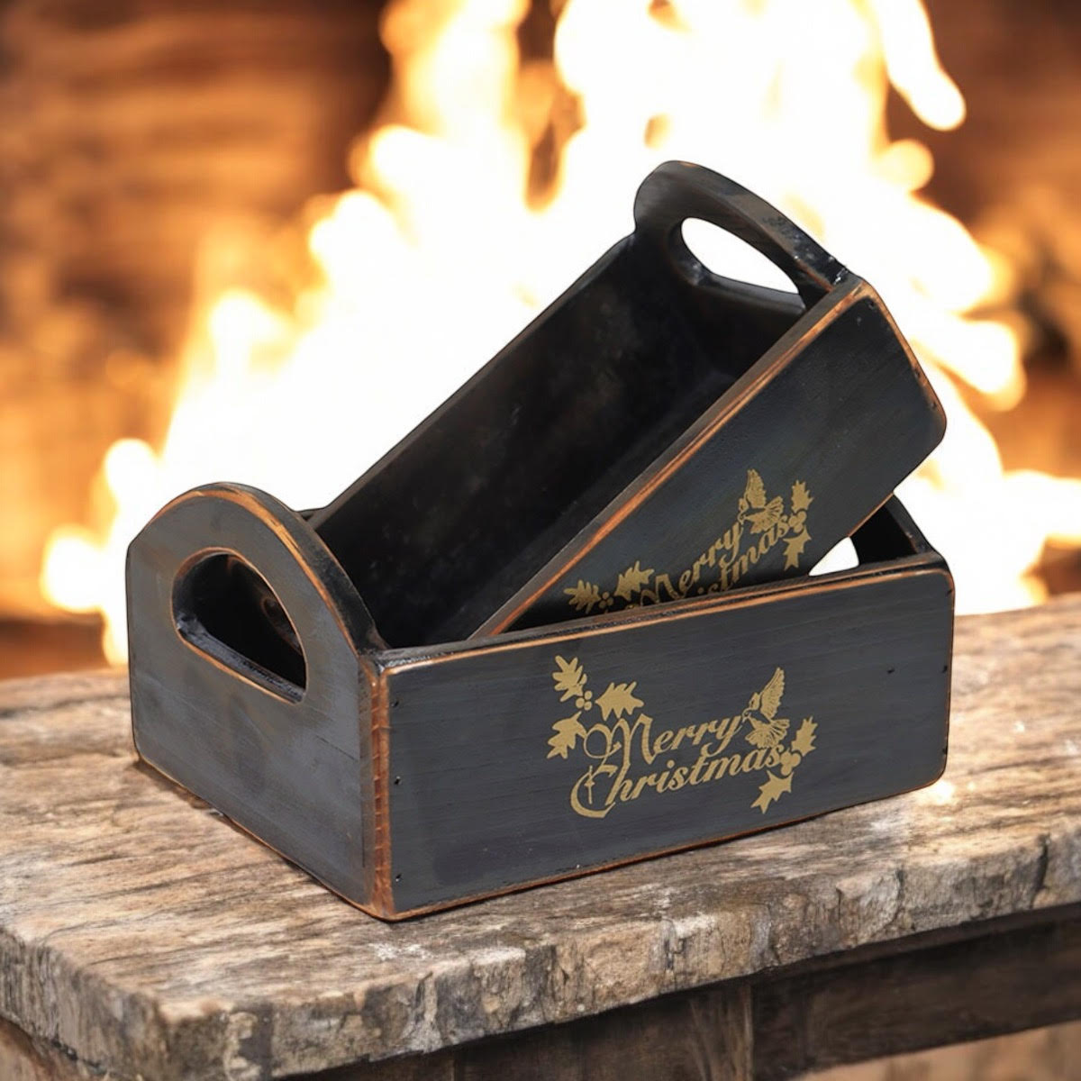 MSL Set of 2 Black Wooden Christmas Crates