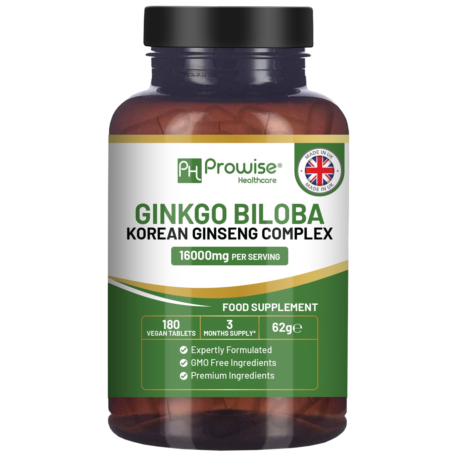 Prowise Ginkgo Biloba & Korean Ginseng 16000mg Vegan Tablets 180
