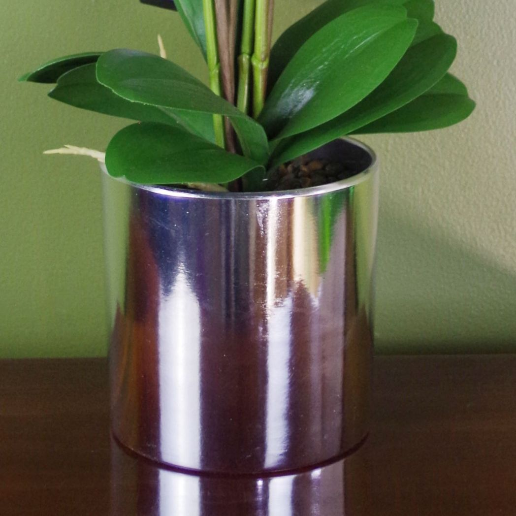 Leaf 52cm Artificial Orchid Plant with Real Touch Leaves, Dark Pink Flowers, Silver Decorative Pot