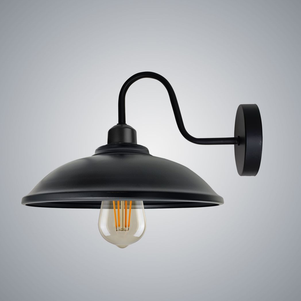 Black Vintage Wall Sconce, E27 Base, Hemisphere Shade, Indoor