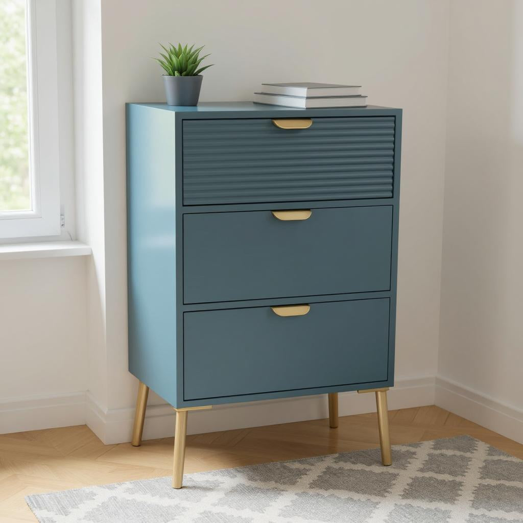 MSL 75cm Blue Wooden 3 Drawer Chest of Drawers