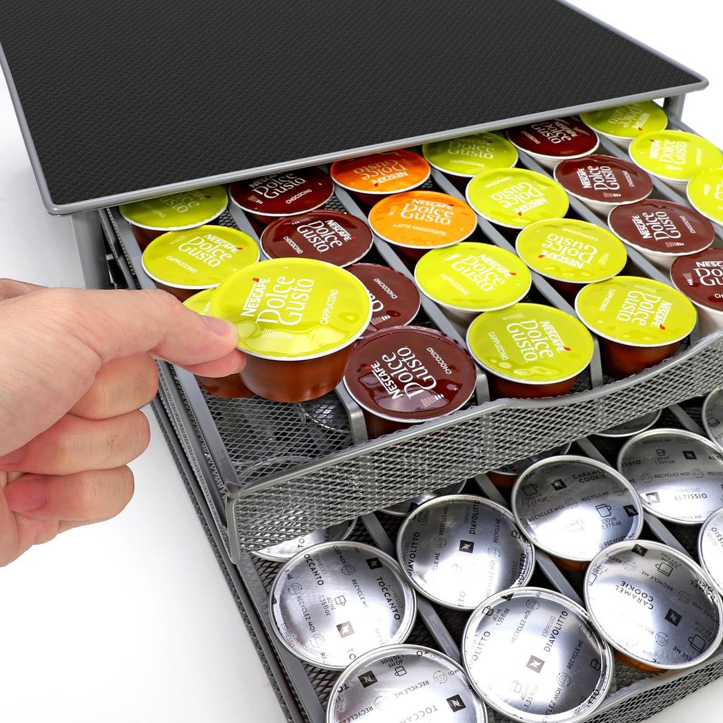 Vinsani Sliding Coffee Pod Double Drawer for Dolce Gusto Capsules, Holds Up to 72 Capsules