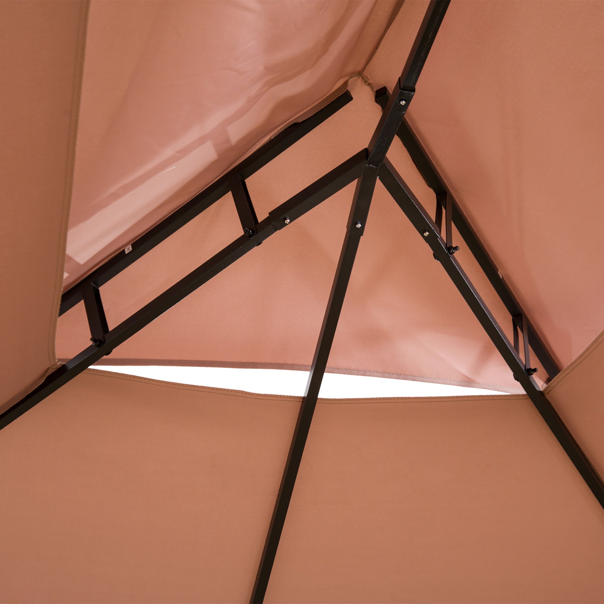 Outsunny 4m x 3m Steel Frame Garden Pavilion Gazebo with Two-Tier Roof and Curtains Khaki
