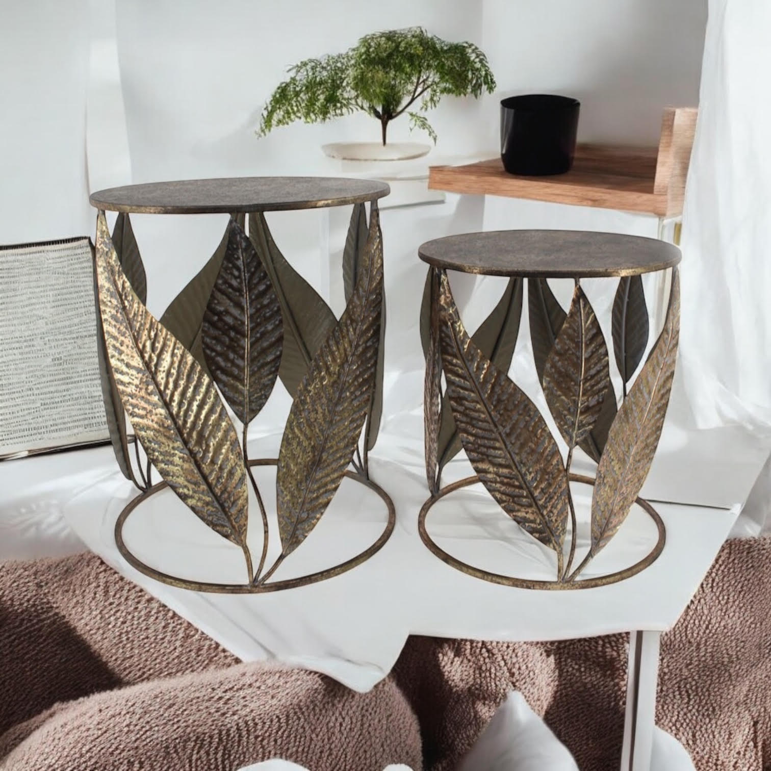 MSL Set of 2 Metal Tables, Leaf Design