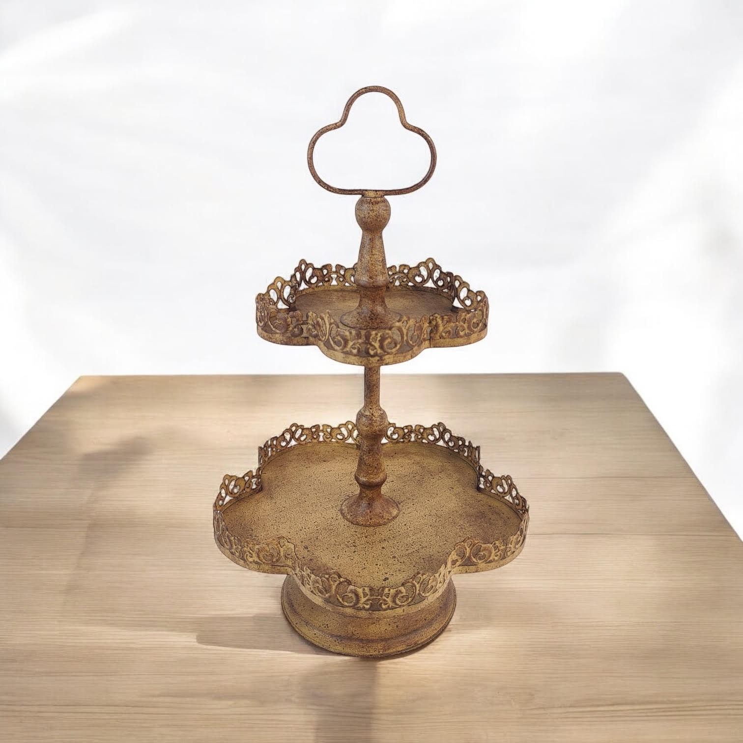 MSL 48cm Rusty Metal 2-Tier Cake Stand, Hand Finished