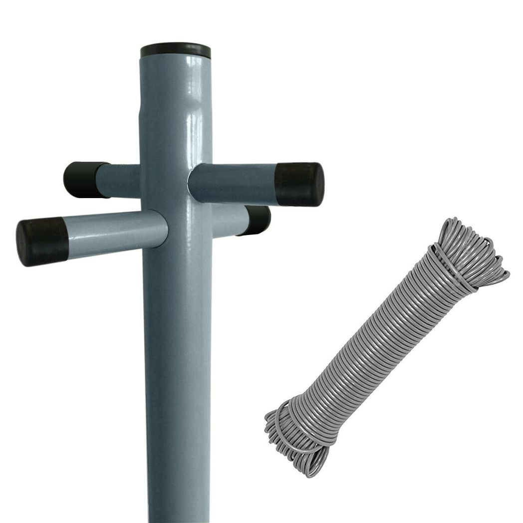 2-Piece Heavy Duty Clothes Post Washing Line with Socket, 2.4m Overall Height, Powder Coated Steel, 38mm x 1.0mm Thickness, Grey and Black