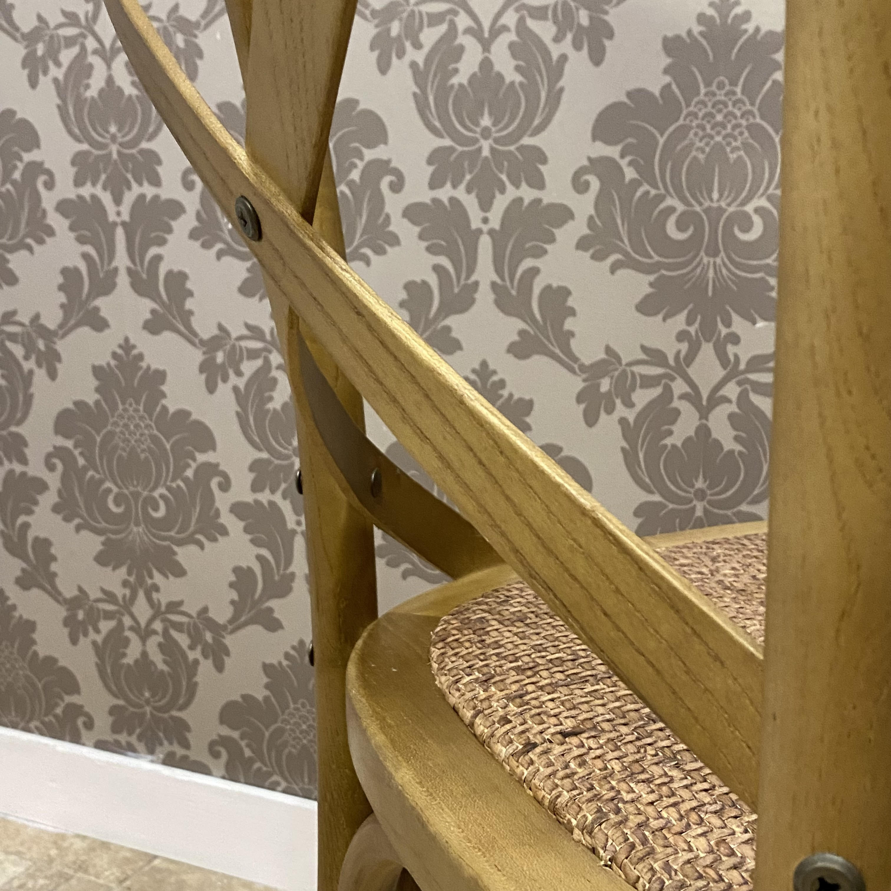 Natural French Cross Back Chair, Elm Wood, Stackable, Indoor Use, 46 x 49 x 88 cm