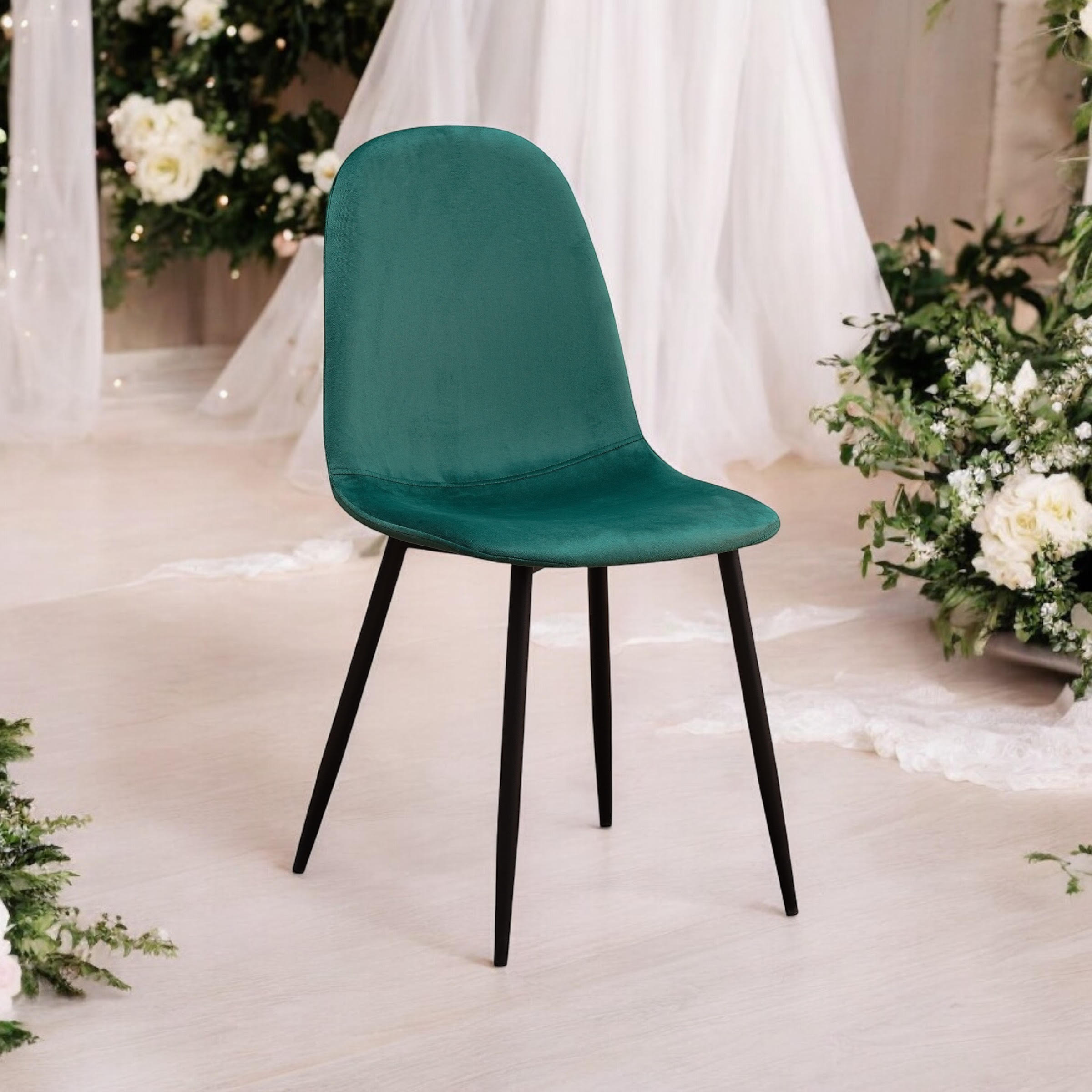 MSL Scandinavian Green Fabric Chair with Black Eiffel-Style Metal Legs, Cushioned Ergonomic Seat