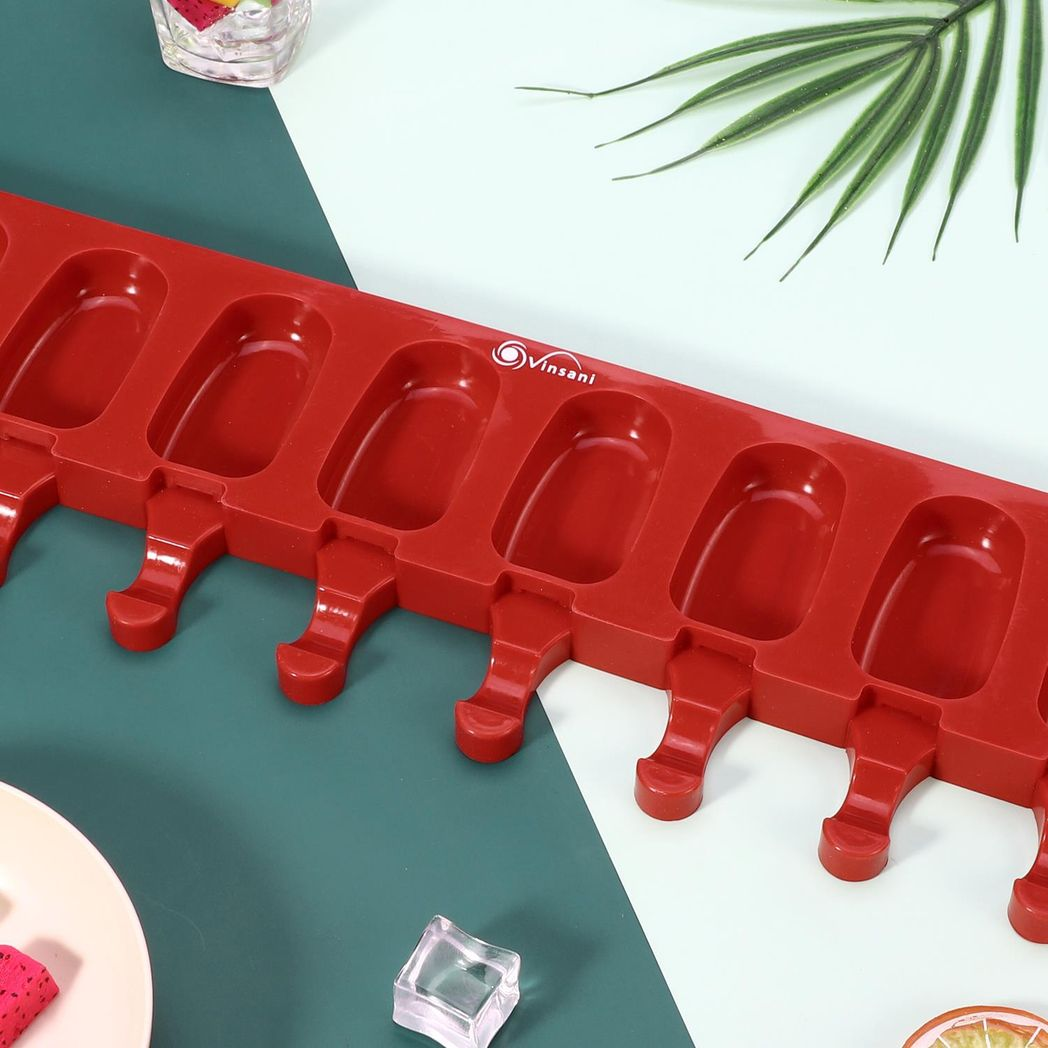 Vinsani 8 Cavity Ice Lolly Maker Silicone Mould with 50 Wooden Sticks