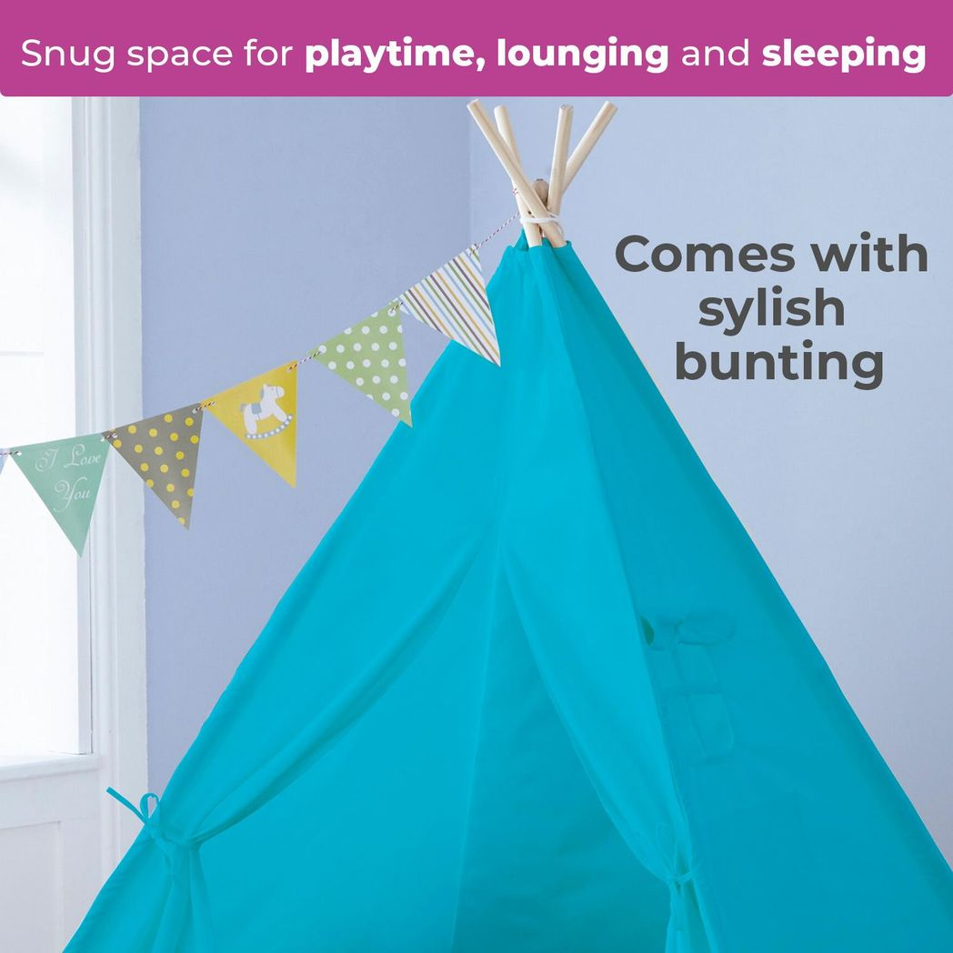 Neo Blue Canvas Kids Teepee Tent with Bunting