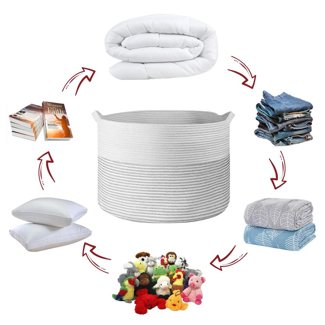 Vinsani Hand-Woven Cotton Rope Laundry Basket Hamper