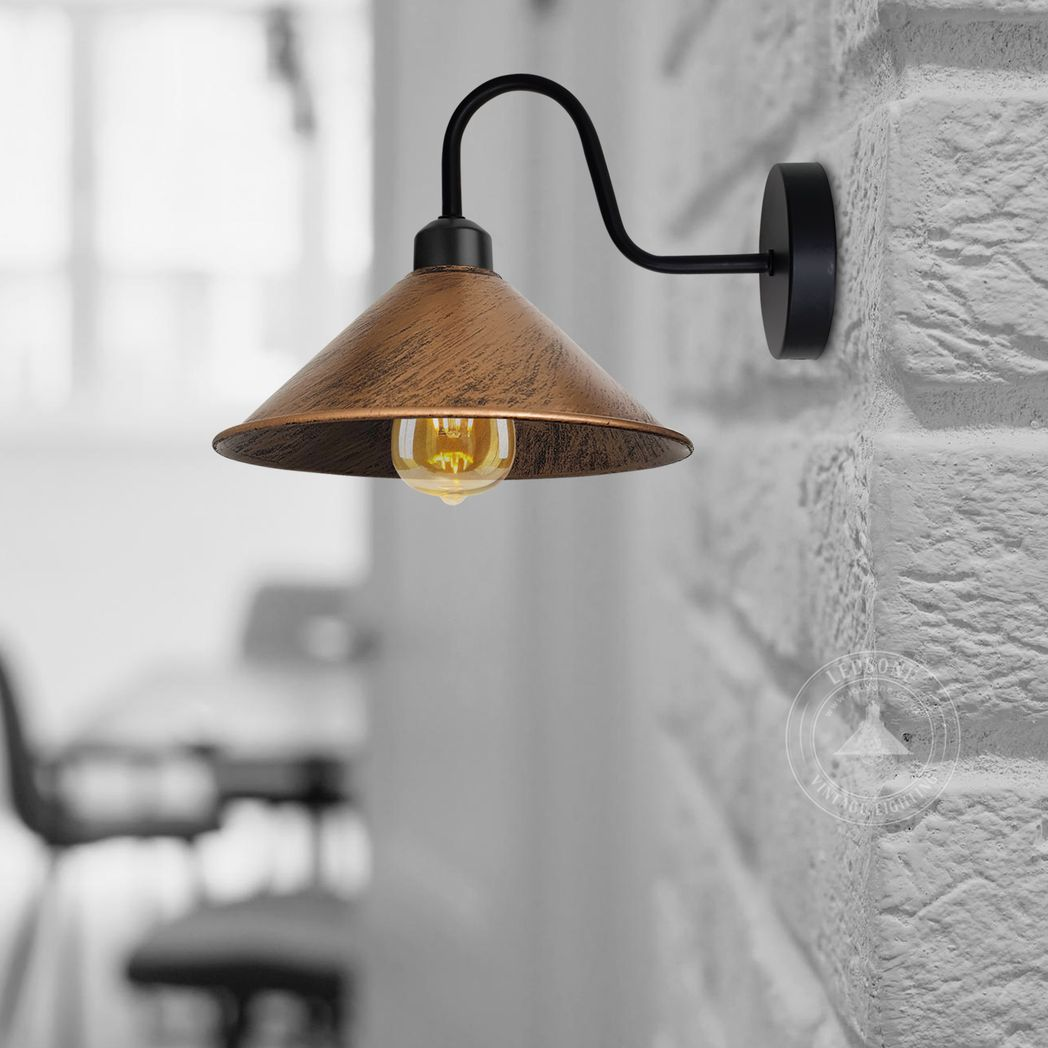 Vintage Brushed Copper Metal Wall Sconce, E27 Dimmable Indoor Light