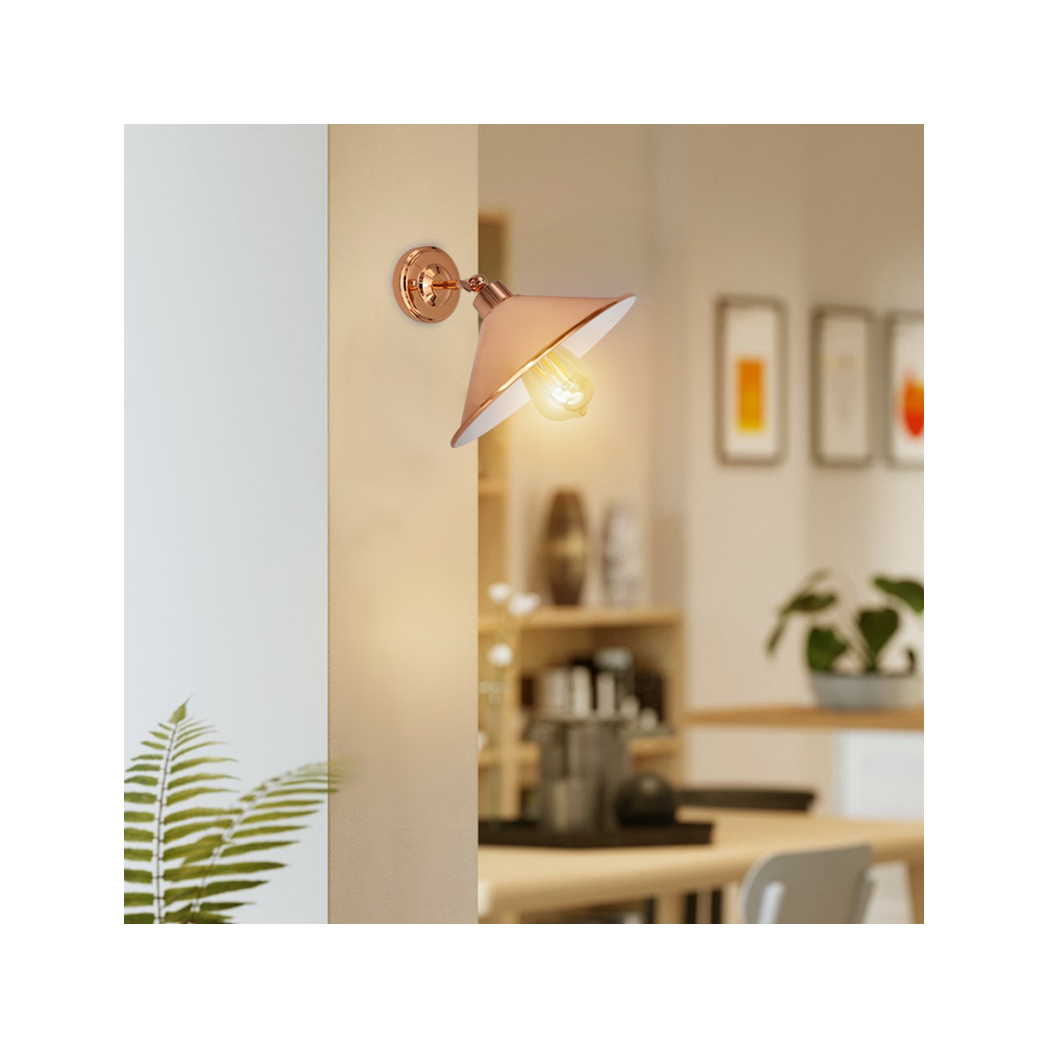 Vintage Industrial Rose Gold Retro Wall Light, Sturdy Metal Shade, E27 Socket, Indoor Hardwired Lamp