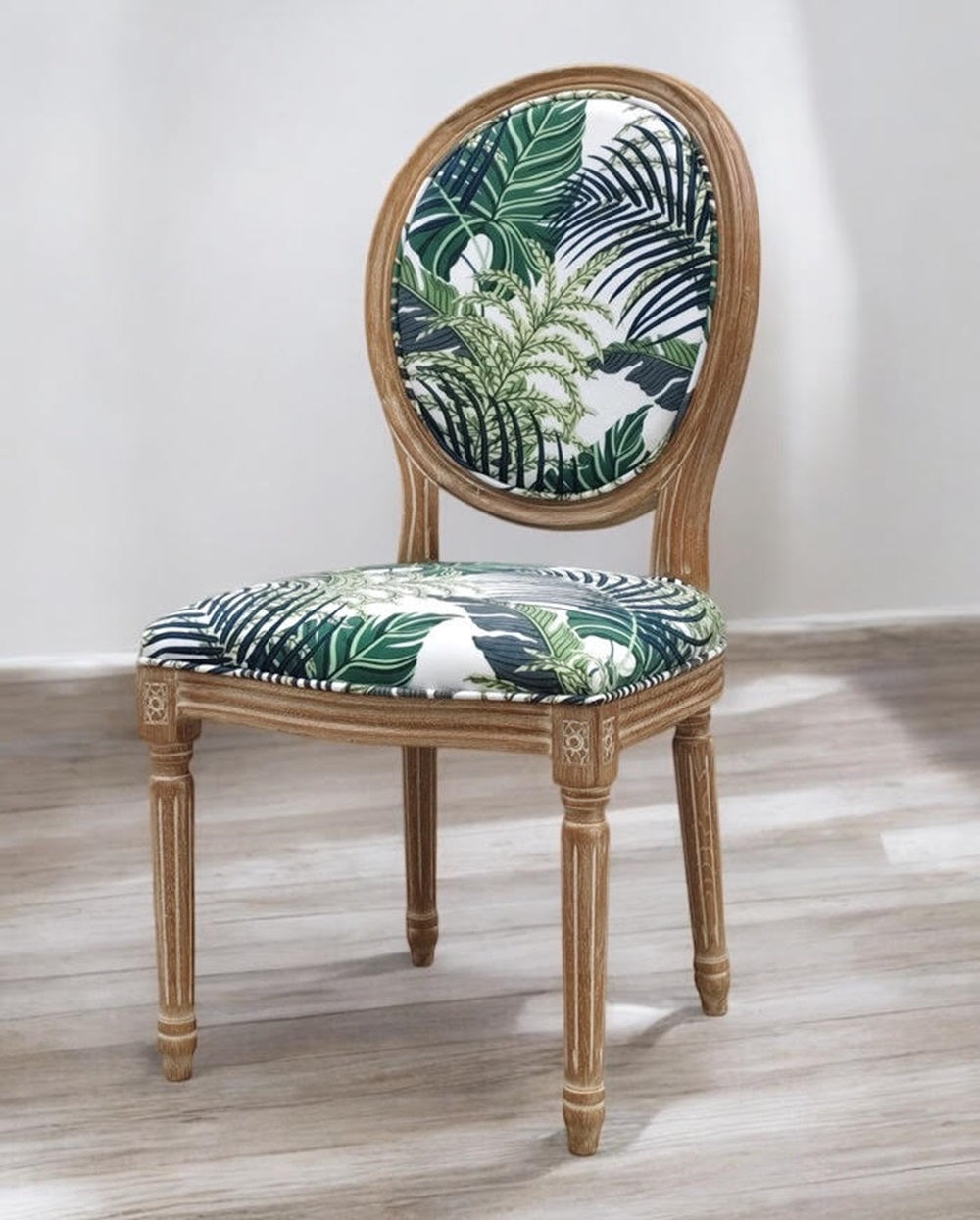 MSL 97cm Classic Louis Chair with Linen Upholstery and Stud Details